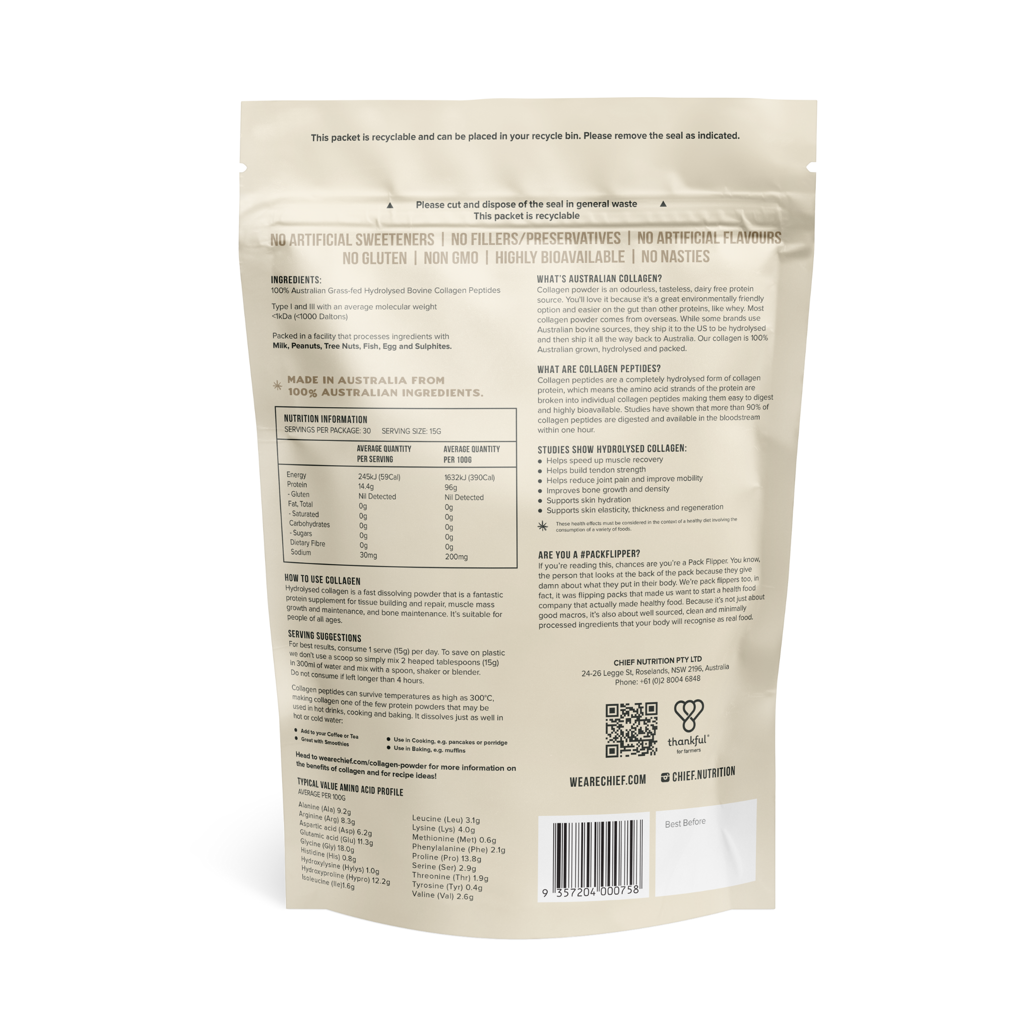Chief Collagen Powder Unflavoured Back.png