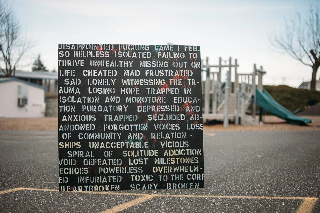 Responses from the Pandemic.

This is a painting I created as a collection of thoughts and feelings from parents in my community regarding the long-term, full-time virtual education of our children.  The parents have one thing in common: the heartbre