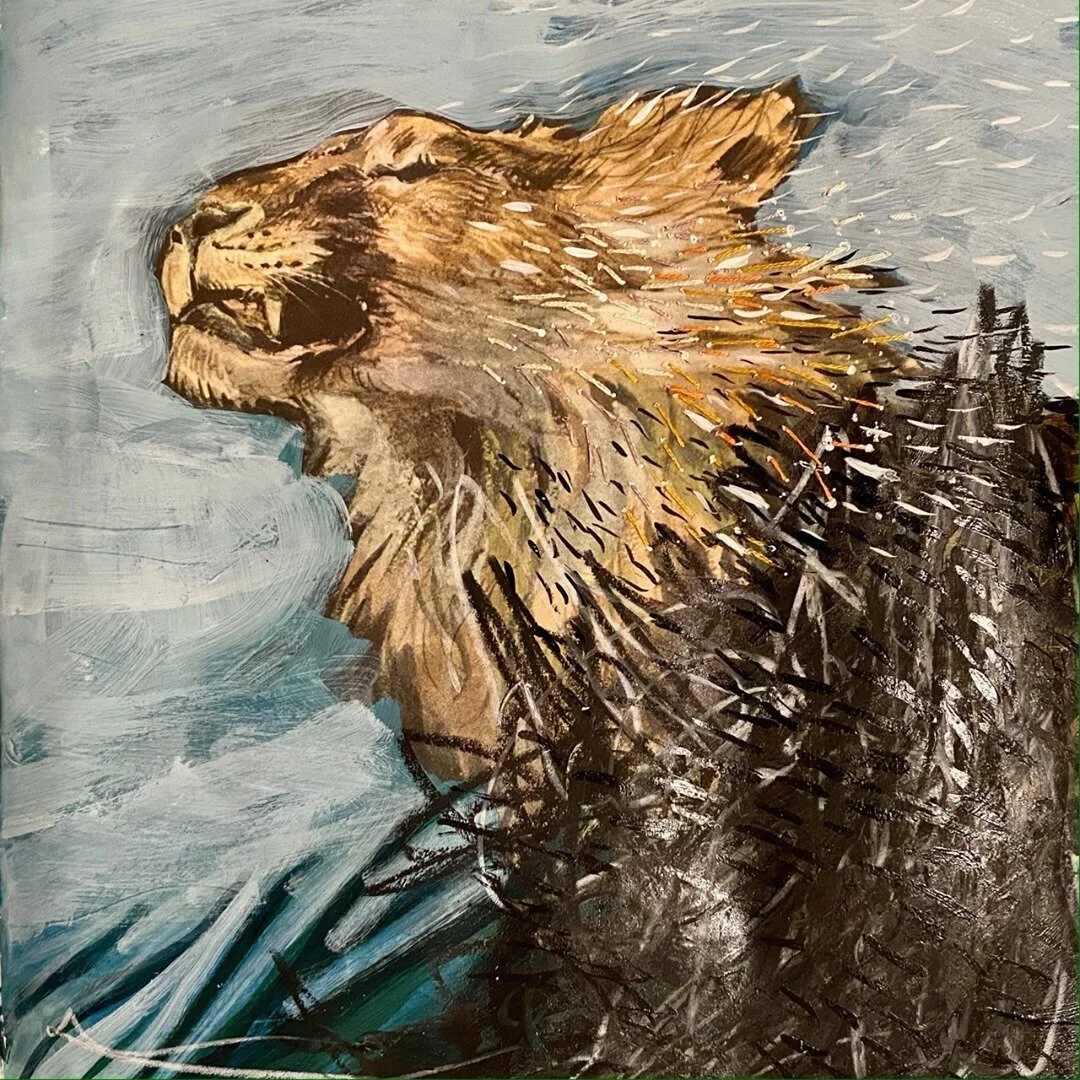 Spring in my neck of the woods means wind.  Lots of it.  I LOVE the wind.  I love spring.  It's like the whole world - even the air - is waking up.⁠
⁠
Process notes: My current art journal is an actual book.  Each page offers an interesting starting 