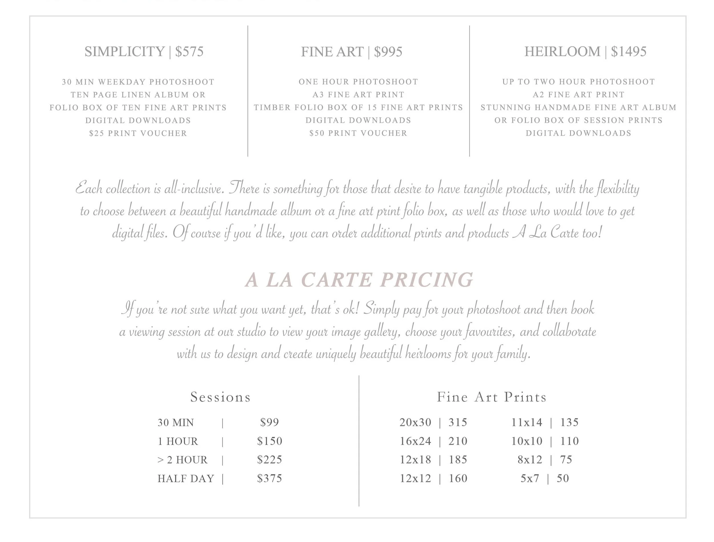 Portrait Pricing — The Photography Boutique