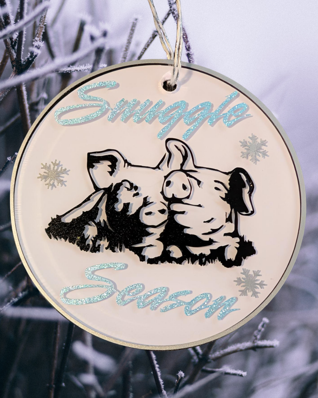 "Snuggle Season"- blue & silver on white