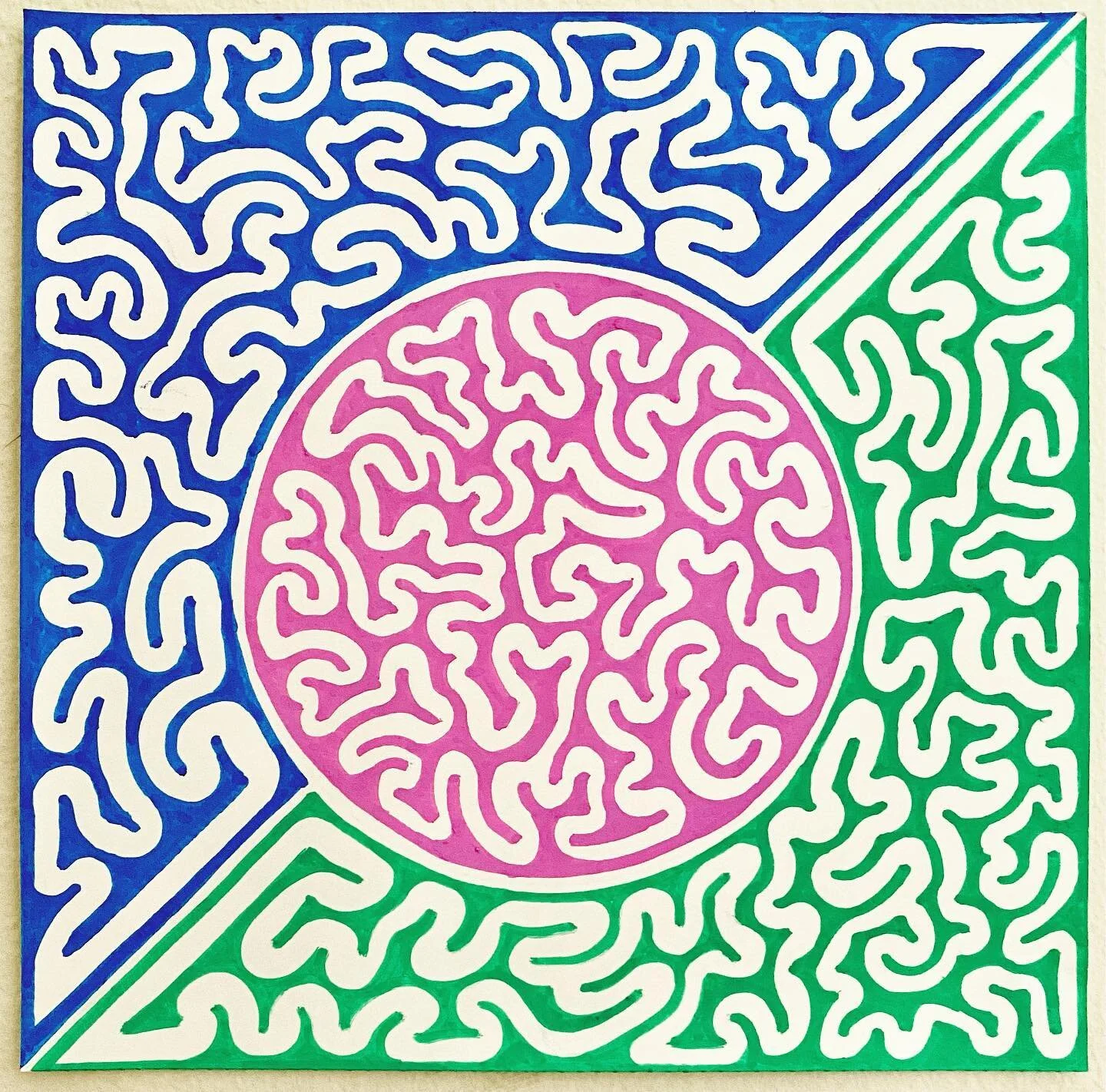 Shape Shifters - These days, I’m trying to think less and paint more, and just see what happens! Experimenting like crazy with these paint markers and starting to get a nice feel for it. 
#paintmarker #mazeart #posca #poscaart #poscamarkers #p