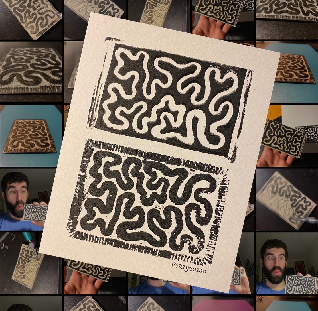 First relief print attempts! One foam & one linocut. Cleanest effort to date in slide 4. VERY excited to hone this skill!
Huge shoutout to @diadetroit for hosting a free, awesome print-making workshop that got me over the hump to finally try it!