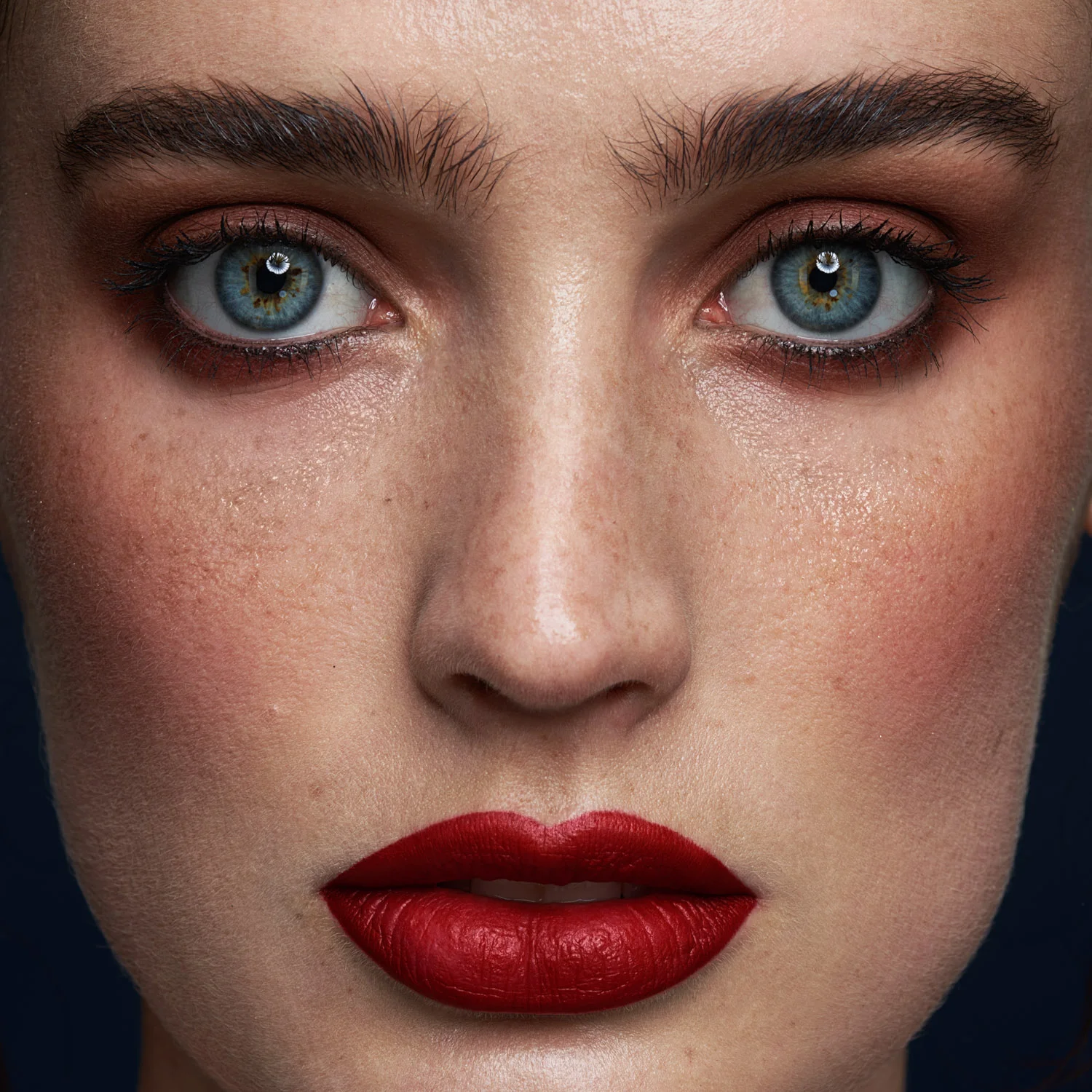 Close up red lip and red eyeshadow