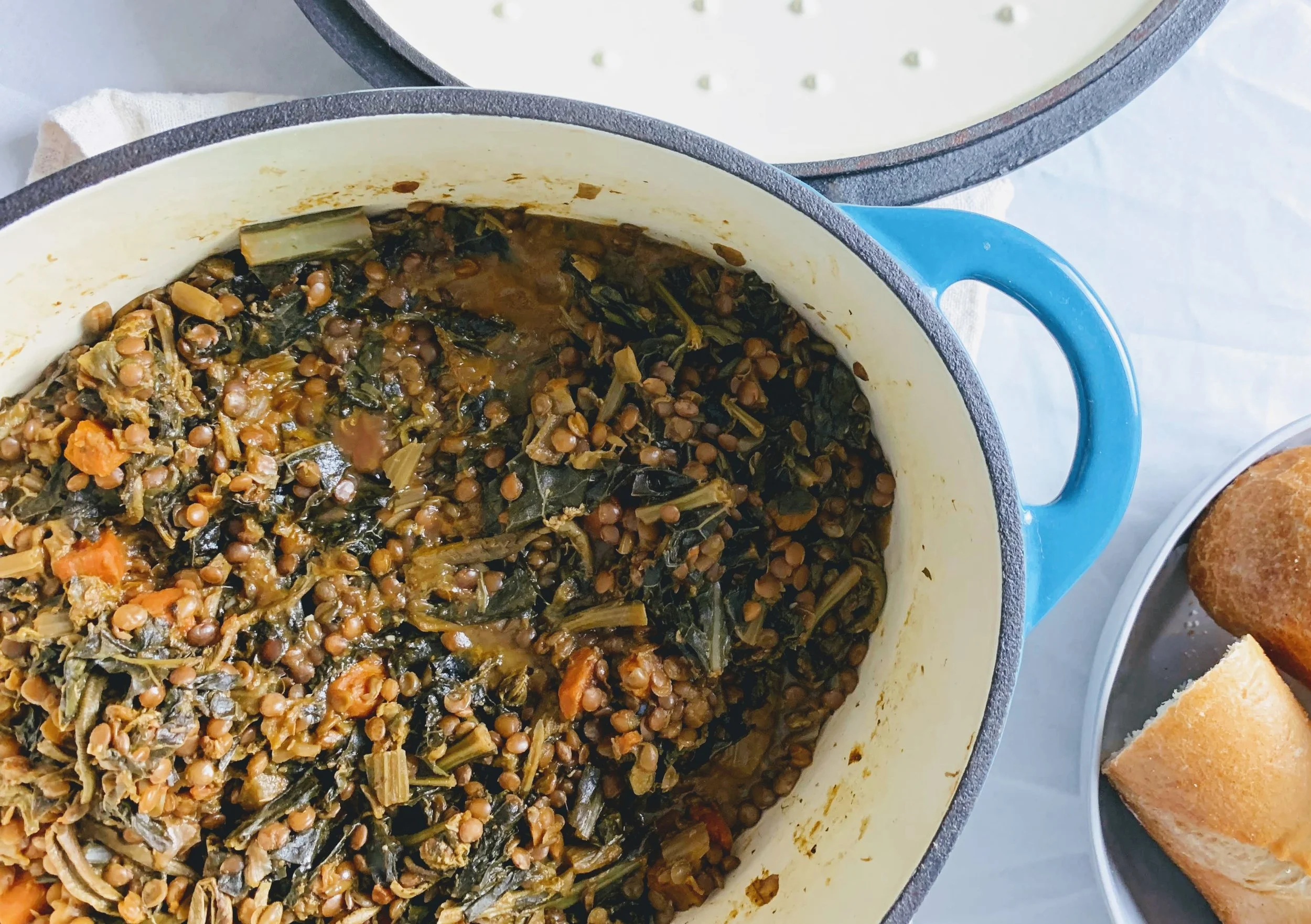 Lentils with Fiddleheads and Kale