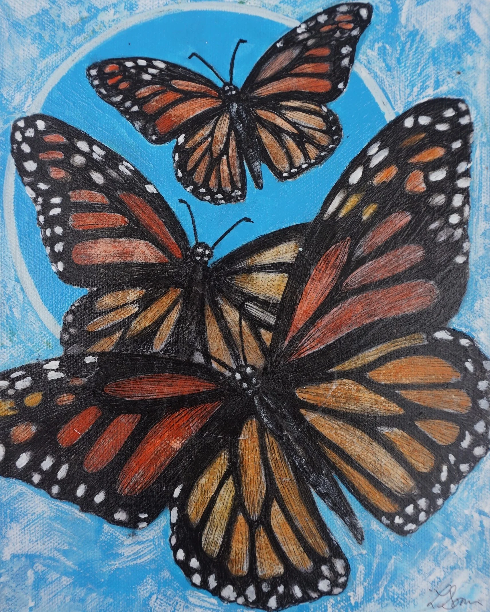 Monarch Butterflies (gel transfer, pen and acrylic paint on canvas).jpg