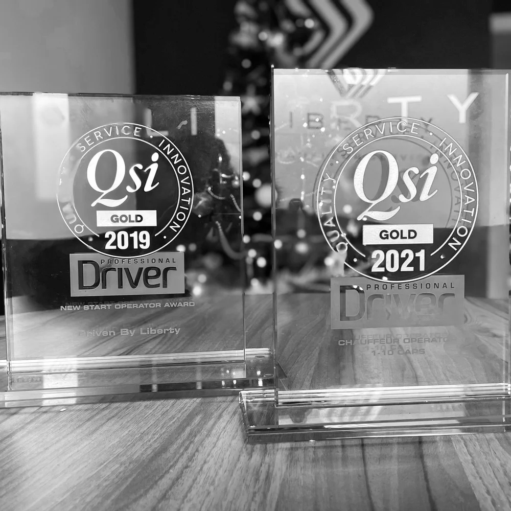 Liberty's QSi Gold Award trophies, 2019 and 2021