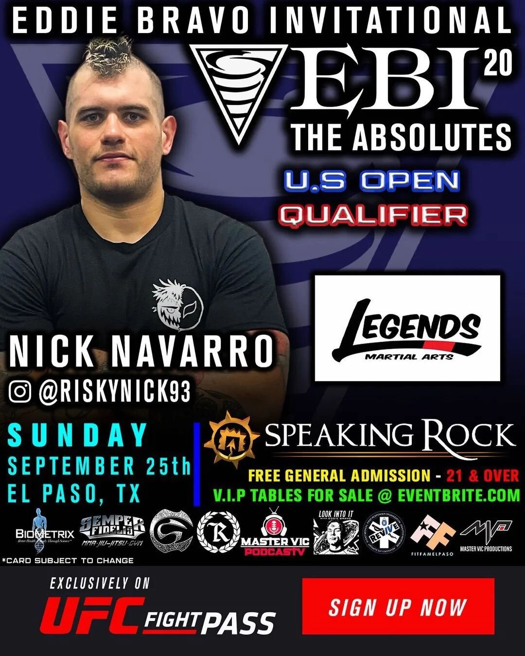 🚨 🚨 🚨 🚨
&bull;
@ebiofficial EBI 20: The Absolutes USA OPEN QUALIFIER 🇺🇸 featuring @riskynick93 representing Legends Martial Arts makes his way to El Paso, Tx next September 25th looking to take back home the EBI 20: USA Open Qualifier and earn 