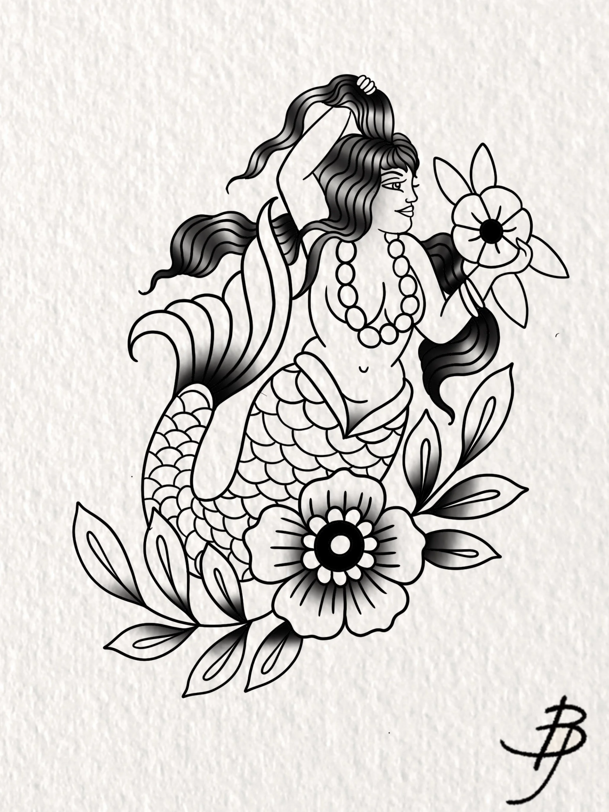 Mermaid Goddess - Blackwork