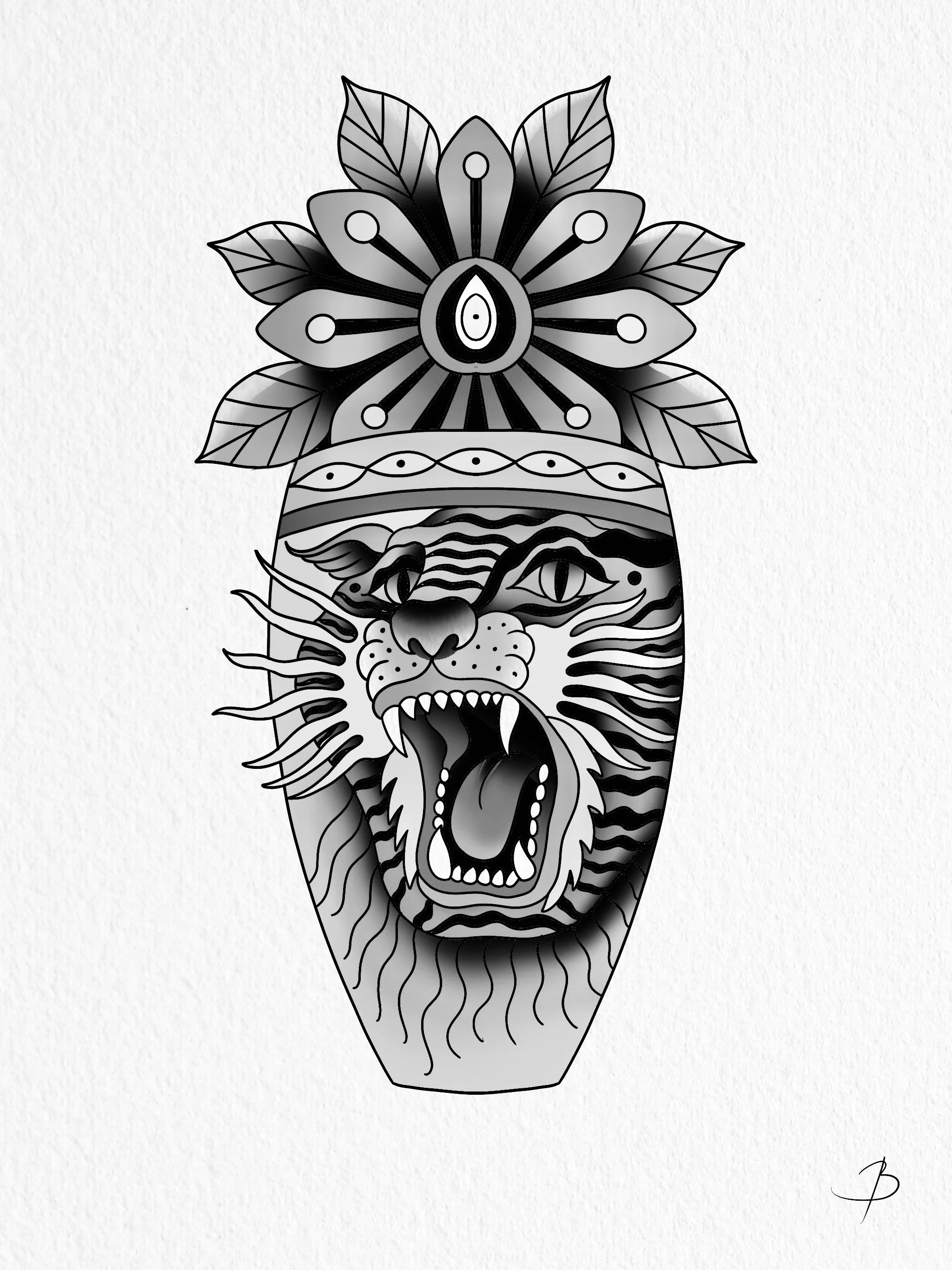 Tiger vase - Blackwork