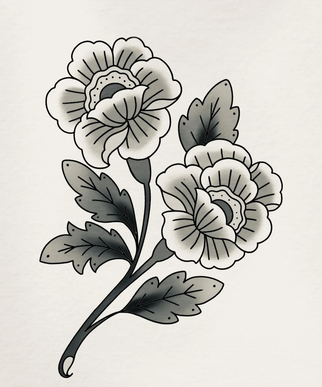 Pair O’ Peonies - Blackwork