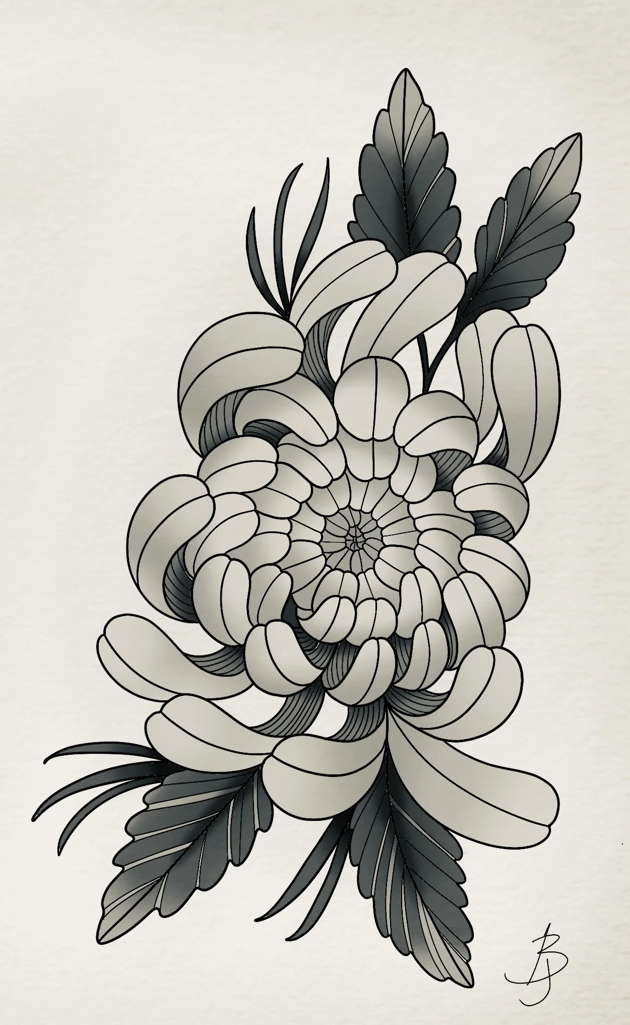 Chrysanthemum - Blackwork