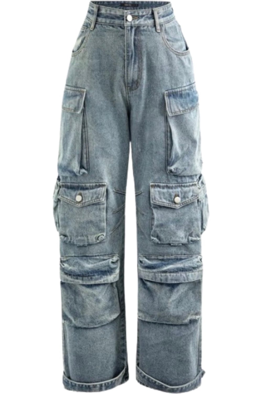  Micas&nbsp;  Multi Pocket Rolled Hem Wide Leg Cargo Jeans  $48 