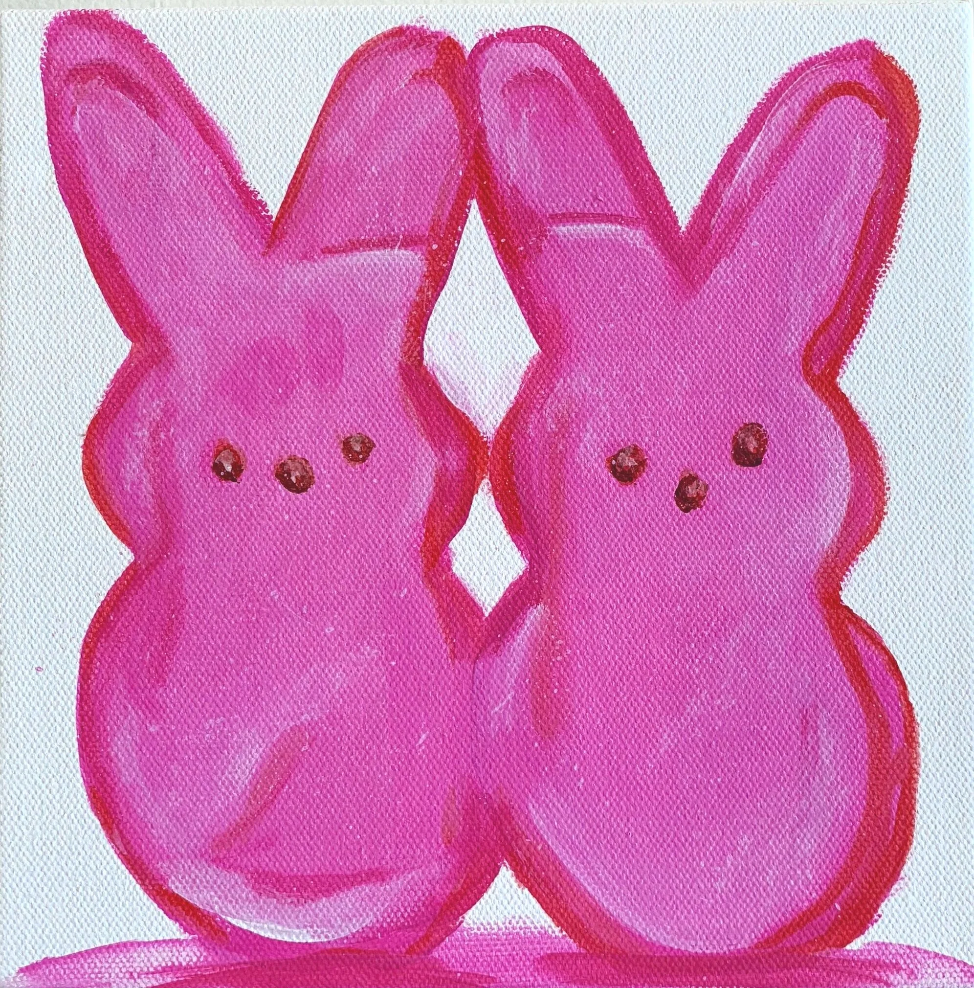Twin Peeps Pink, 2020, 8" x 8", Acrylic on Canvas