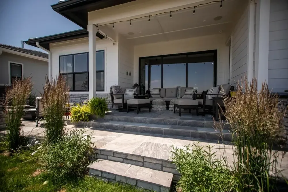 Beautiful patio from yard with steps