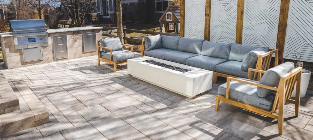 modern patio with built-in kitchen bbq and grill