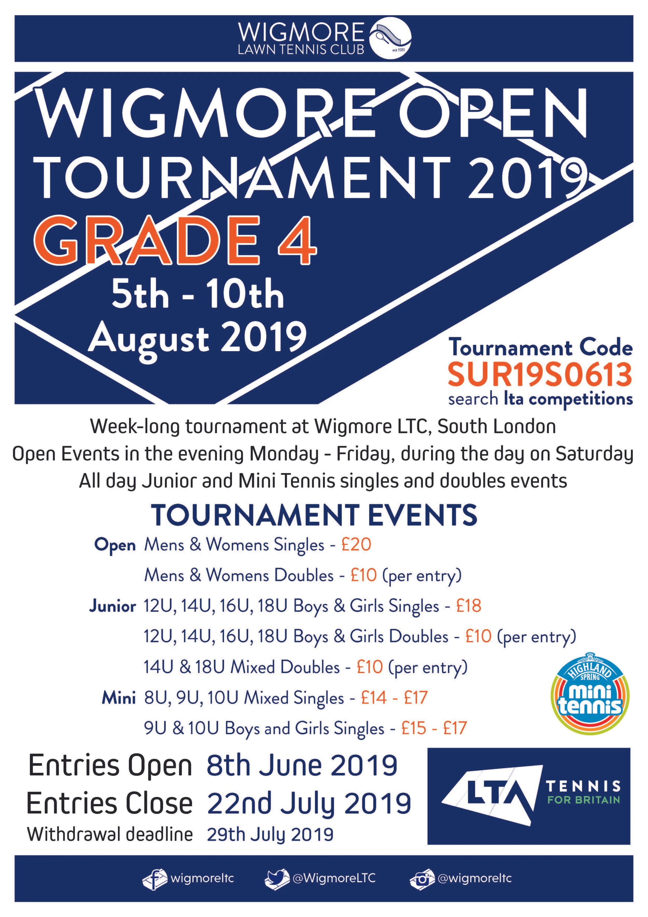 Wigmore Open Tournament - 4th - 10th August 2019