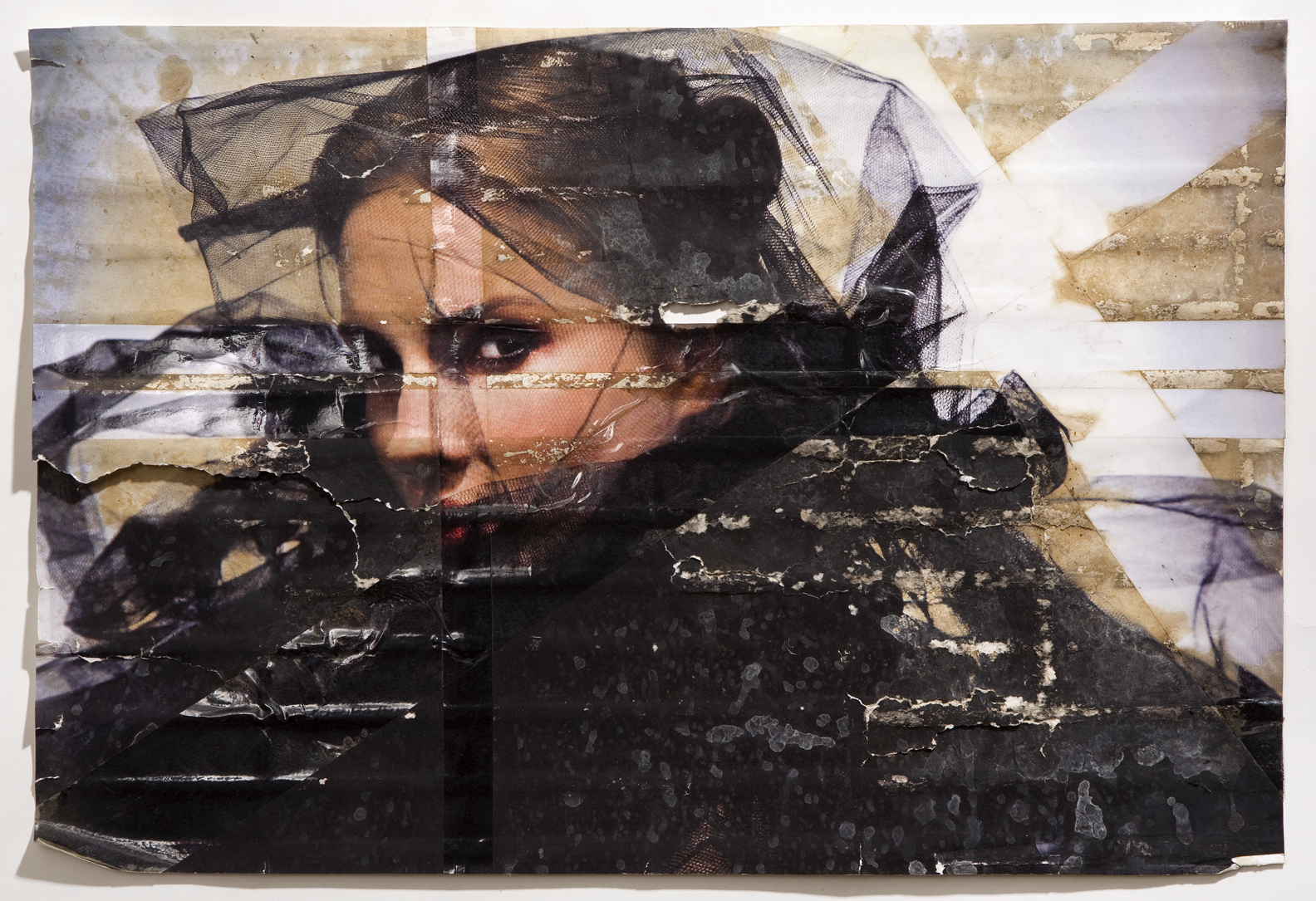 Olga, inkjet print, packing tape, coffee, coffee grounds, milk, 13"x19", 2010