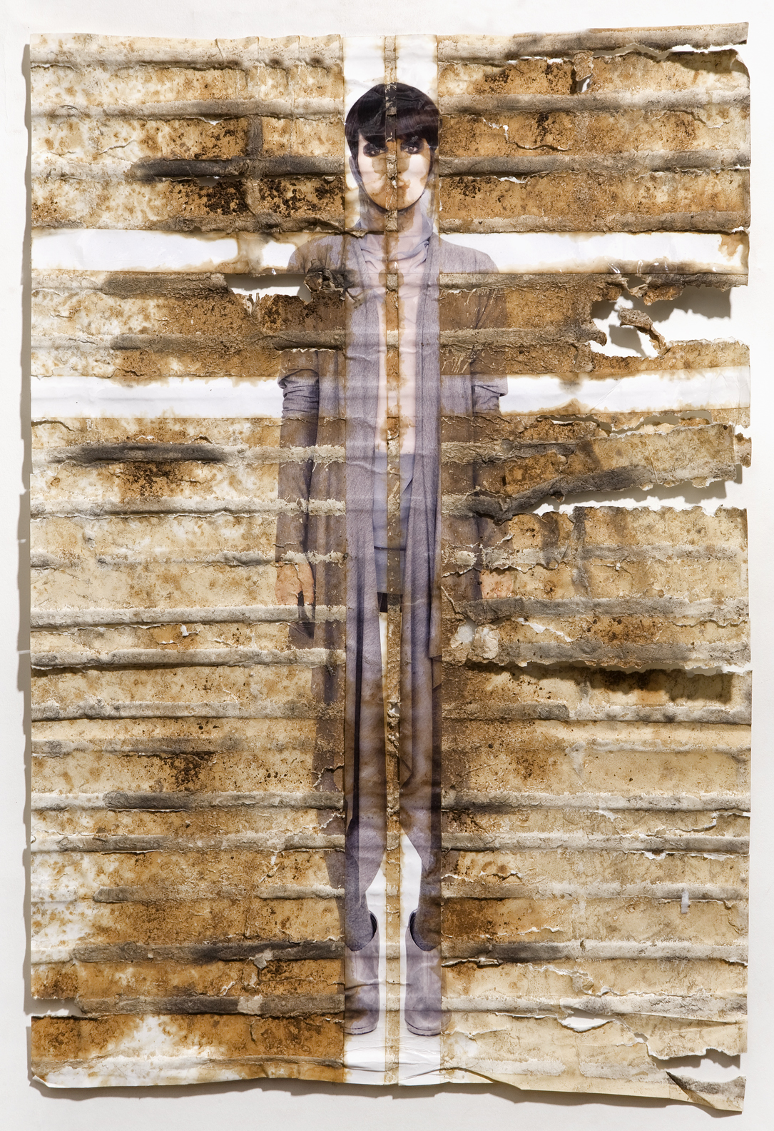 Meagan Black, inkjet print, packing tape, coffee, coffee grounds, milk, 13"x19", 2010