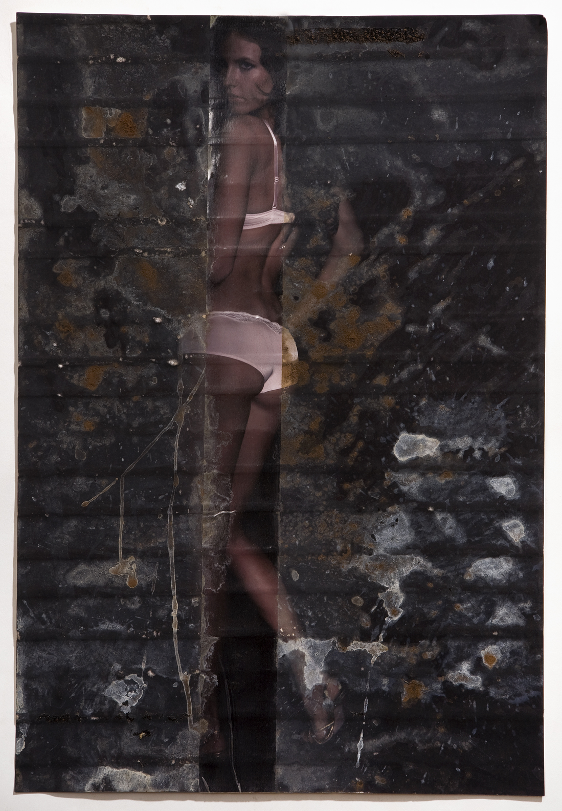 Marina, inkjet print, packing tape, coffee, coffee grounds, milk, 13"x19", 2010