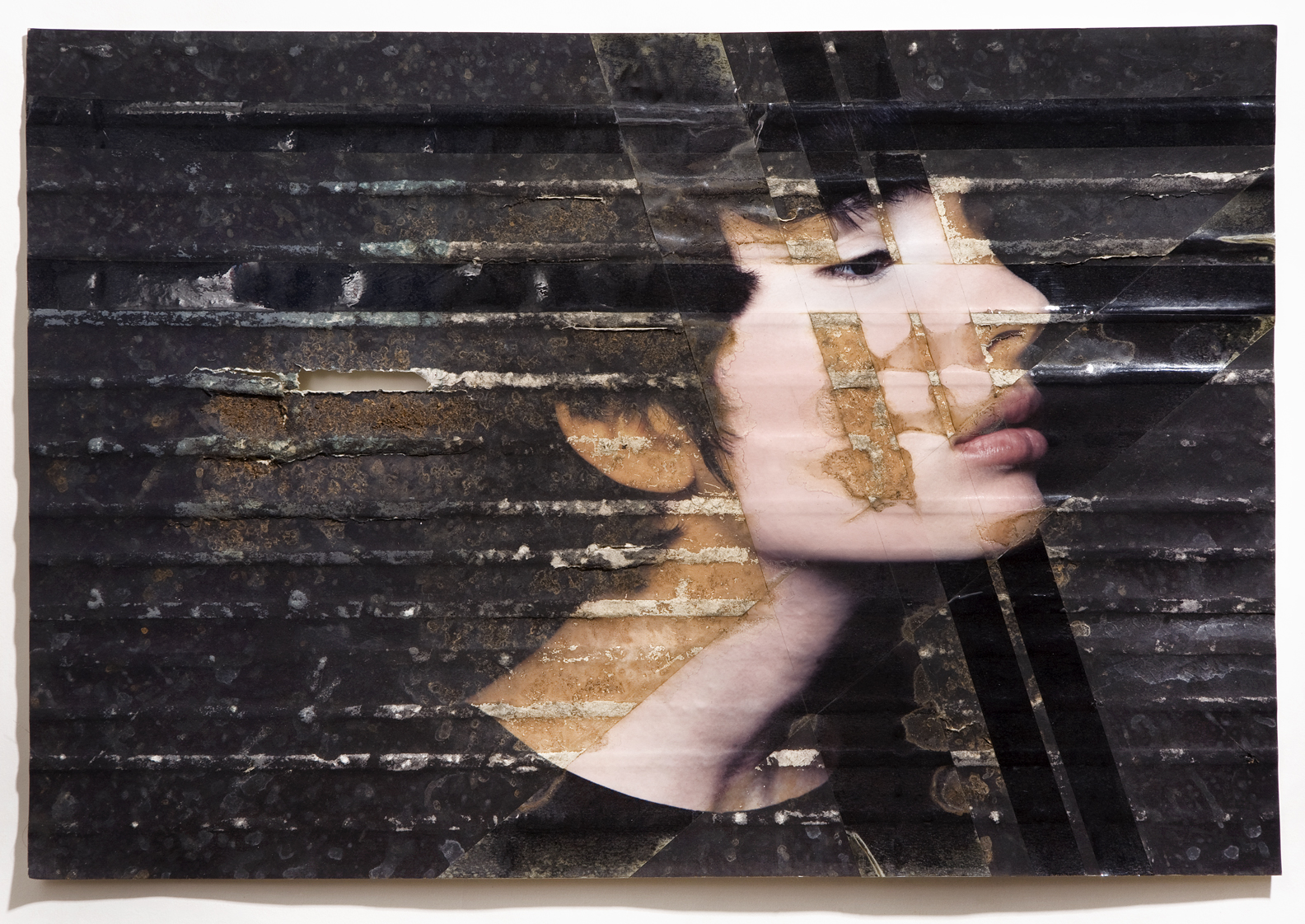 Meagan Black,  inkjet print, packing tape, coffee, coffee grounds, milk, 13"x19", 2010