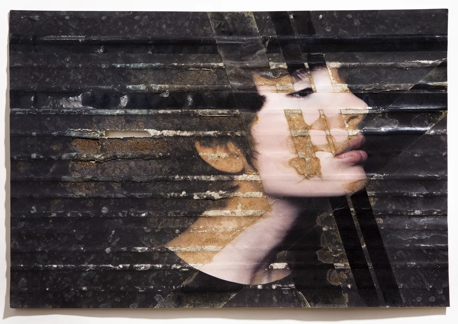 Meagan Black, inkjet print, packing tape, coffee, coffee grounds, milk, 13"x19", 2010