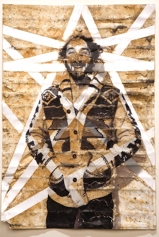 Matt Kliegman, inkjet print, packing tape, coffee, coffee grounds, milk, 13"x19", 2010