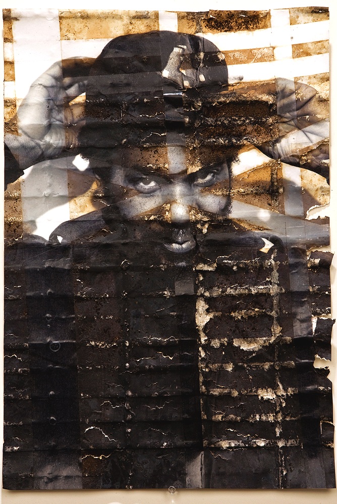 Randy Smith,  inkjet print, packing tape, coffee, coffee grounds, milk, 13"x19", 2010