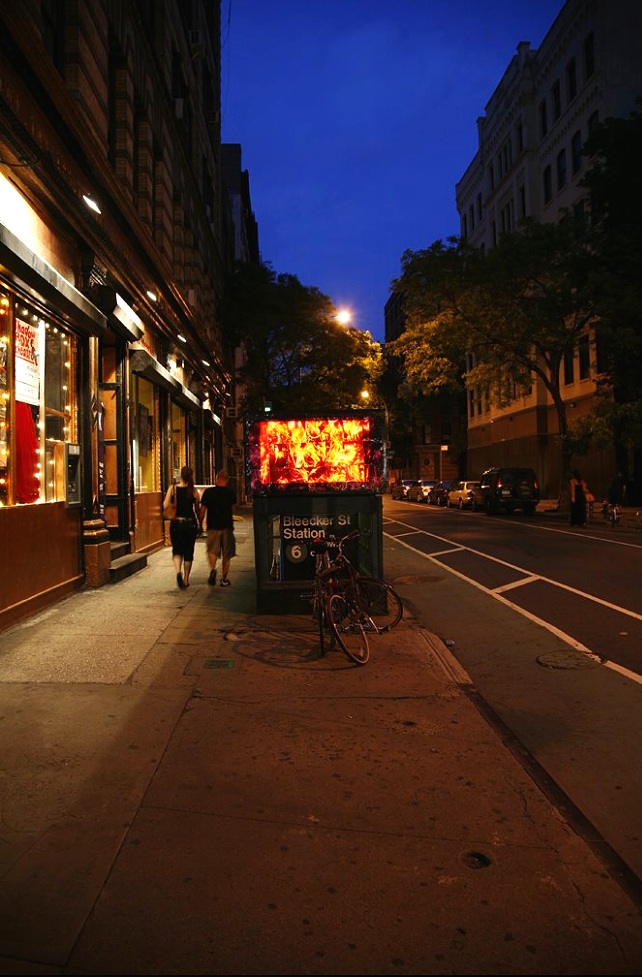 Bleeker Street (subway entrance video monitor), NoHo, Manhattan, inkjet transparency prints, 2010