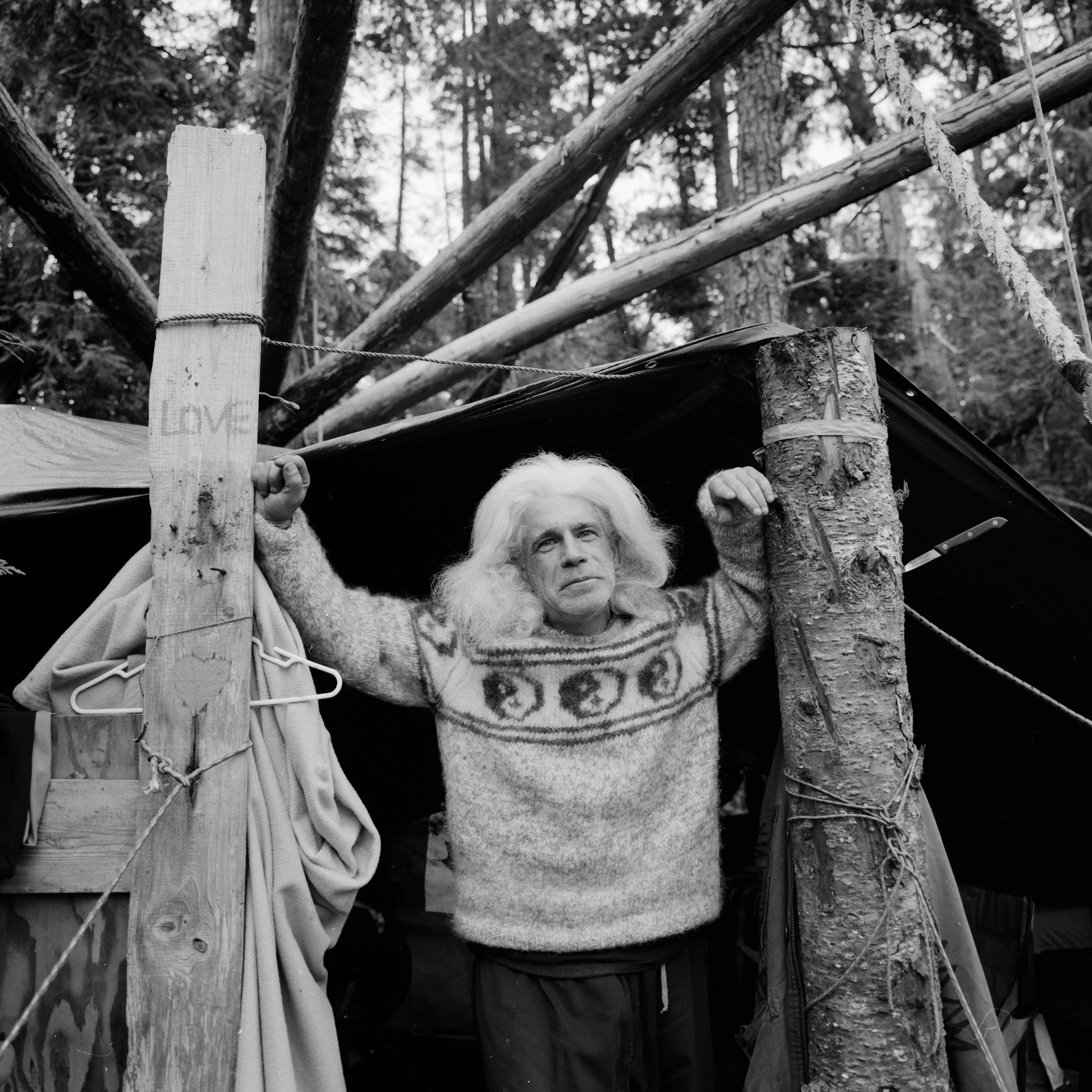Marc Major, 49, has been living on Poole's Land for two and half years. Originally from Timmons, Ontario, he hitchhiked across the country from Saint Jean, New Brunswick. The self described "time traveler," shakes off skeptics who aren't convinced and says, "I don't need them to believe. I don't care if they believe. It's what I believe."