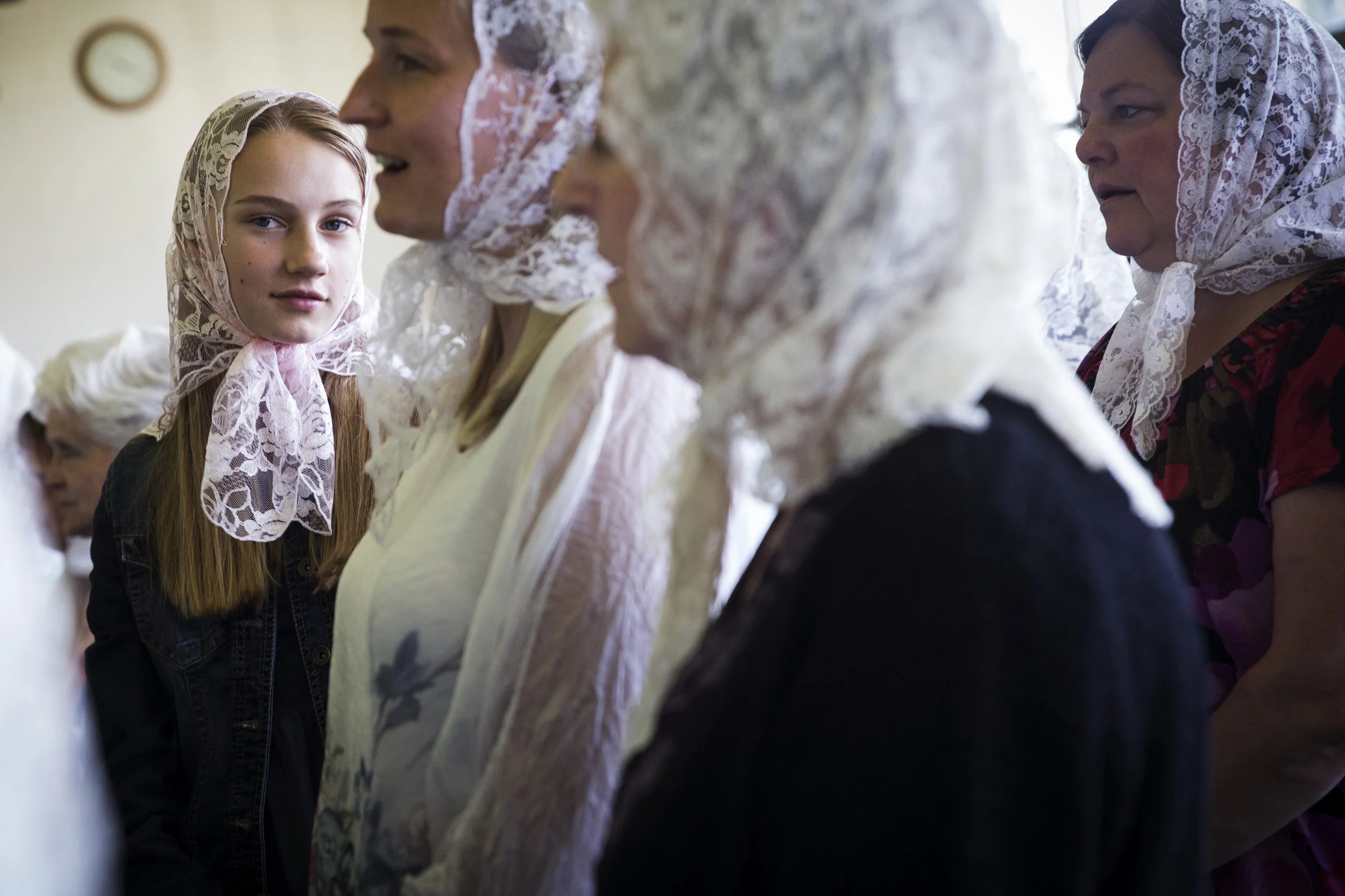 Dharia Sookaveiff (left), 15, was one of the only youth in attendance at the prayer meeting on Declaration Day at the Union of Spiritual Communities of Christ community centre in Grand Forks, British Columbia.