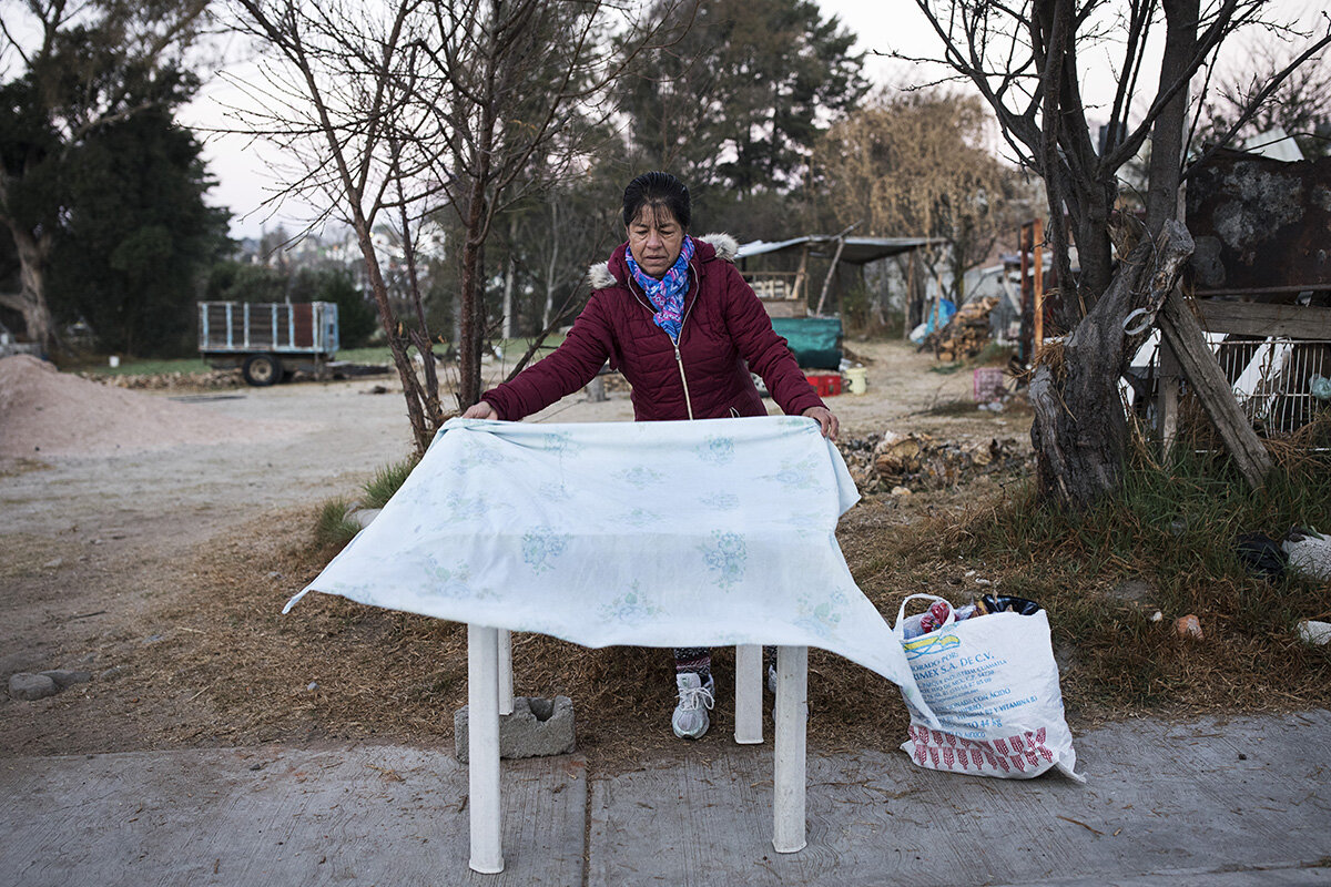 For part of the year, while the town’s little white-washed school is in session, Isla supports herself by waking up at 6 a.m. and setting up a small table outside selling hats, necklaces and pencils to students and parents for five pesos each.