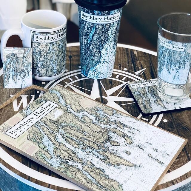 Boothbay Harbor Nautical chart items are back in stock! Mugs, travel mug, pint glasses, coasters, wooden plaque, and magnets. Get the whole set!!! #windjammeremporium #nauticalchart #boothbayharbor #shoplocal #weship📦 #fortheloveoftheocean #mainethe