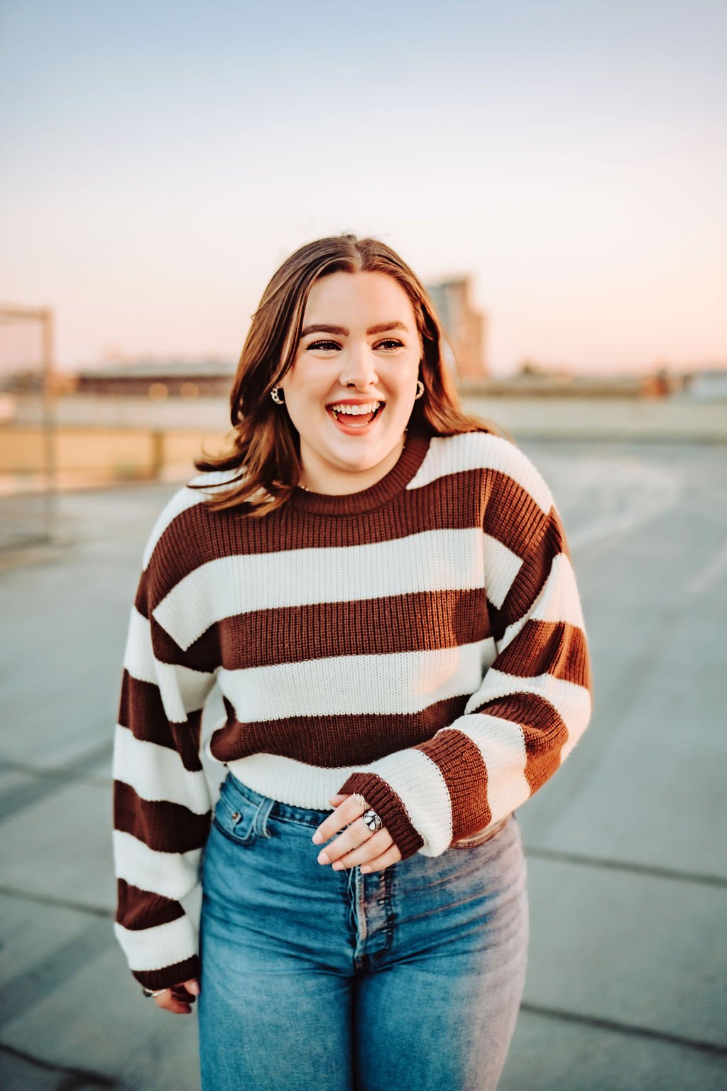 Senior girl giggling and walking