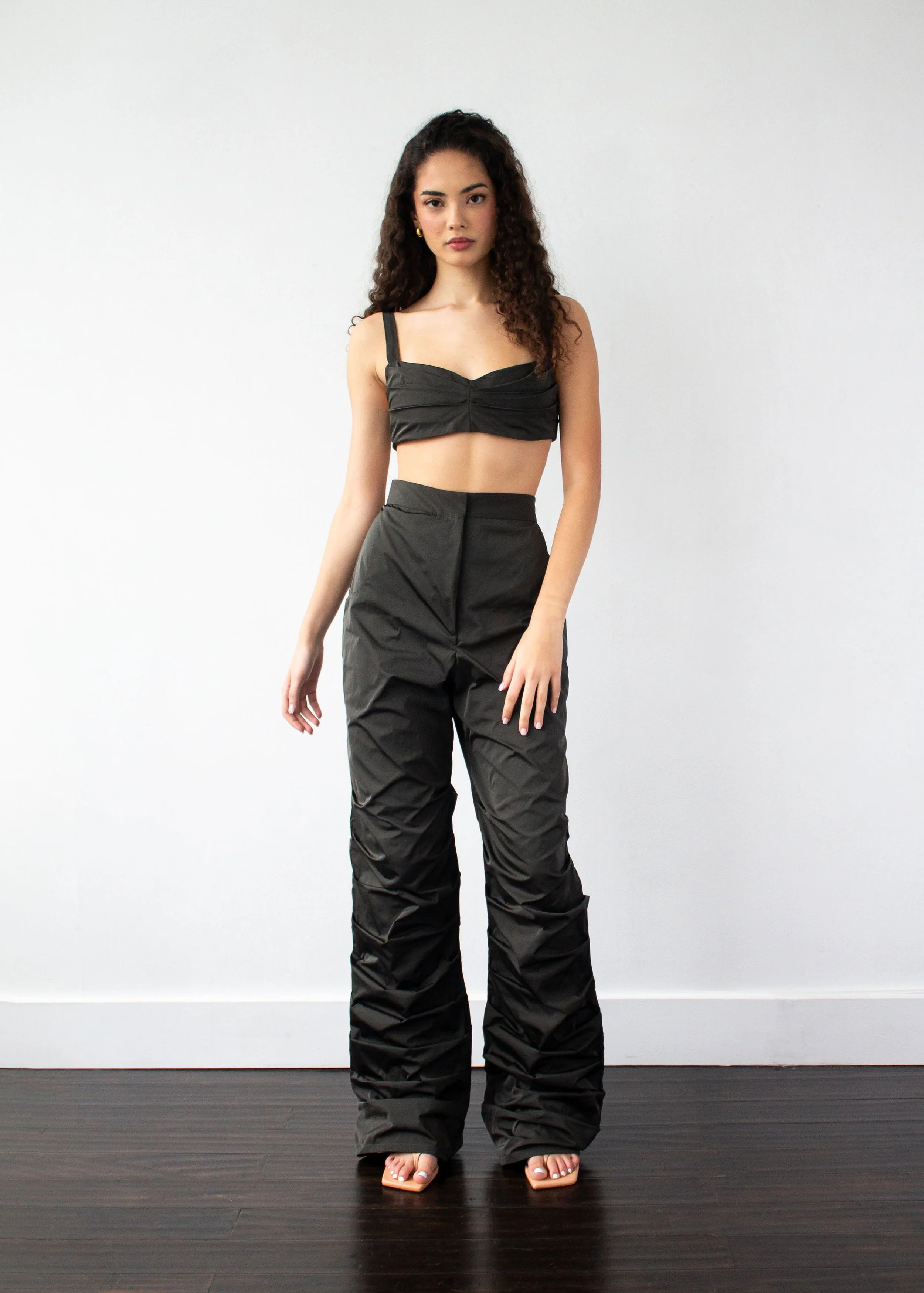 Amber Ruched Pant in Deep Olive — ELISA GENTILE