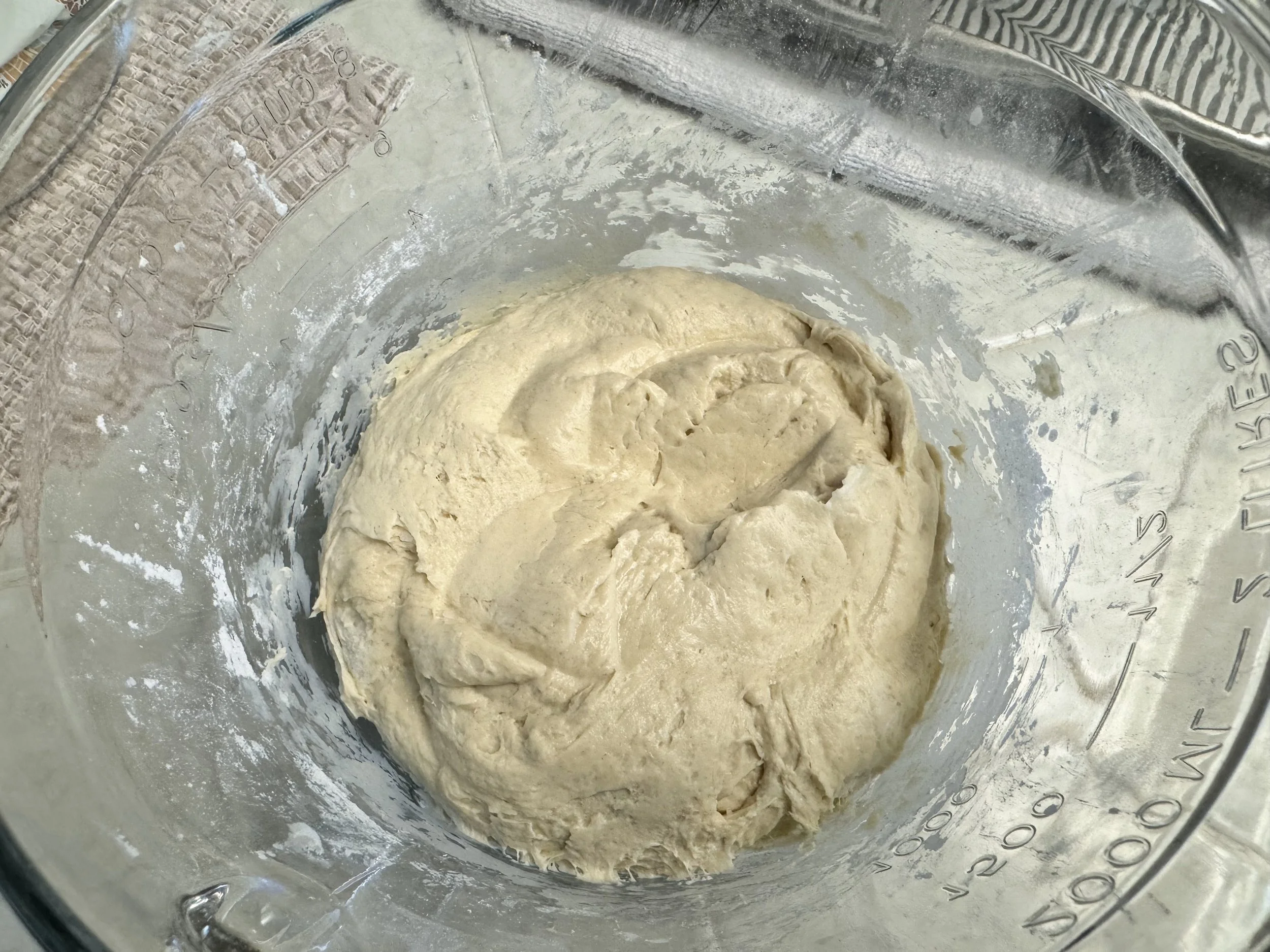 Einkorn sourdough in glass bowl