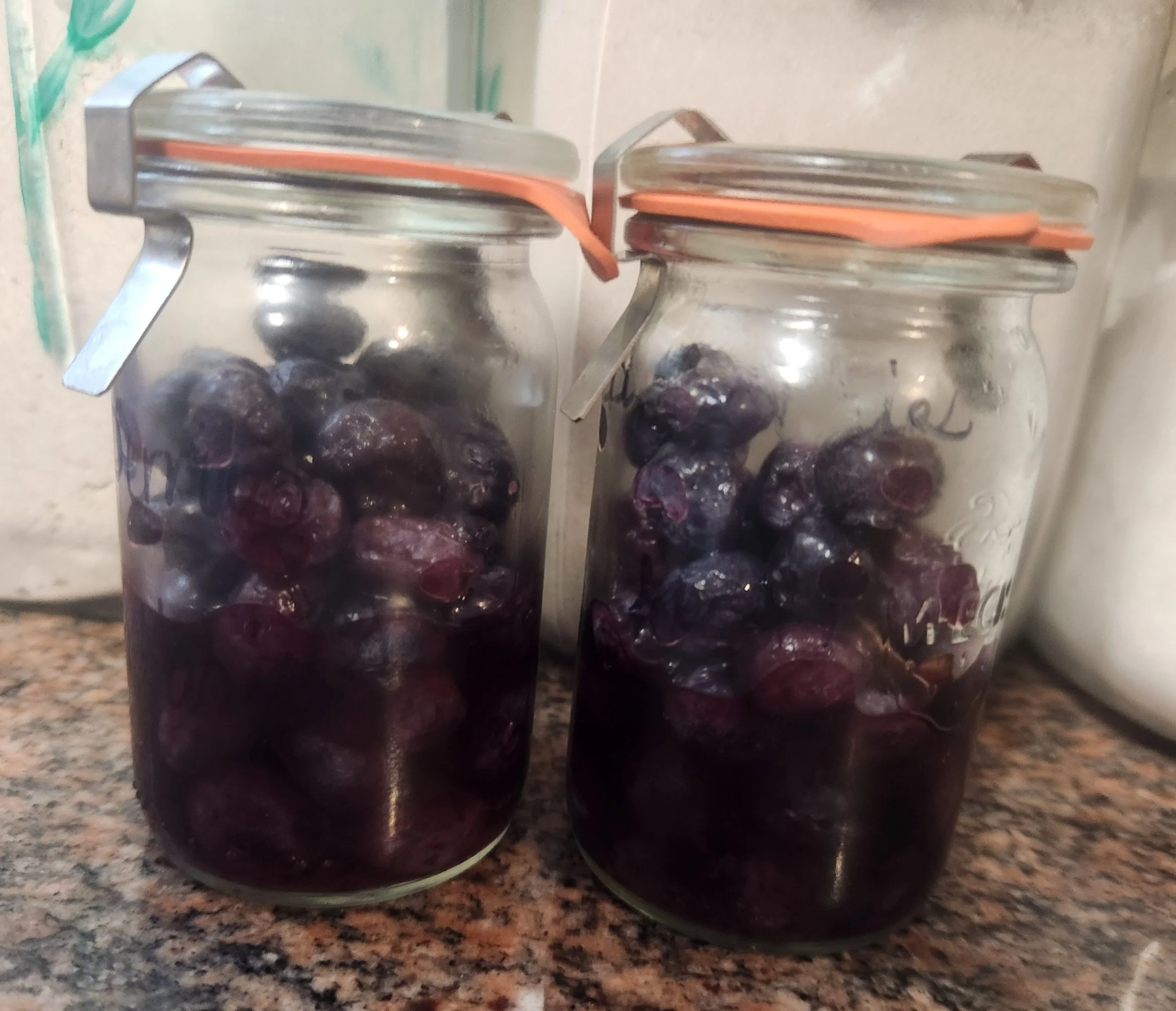 Jars of fermented blueberries