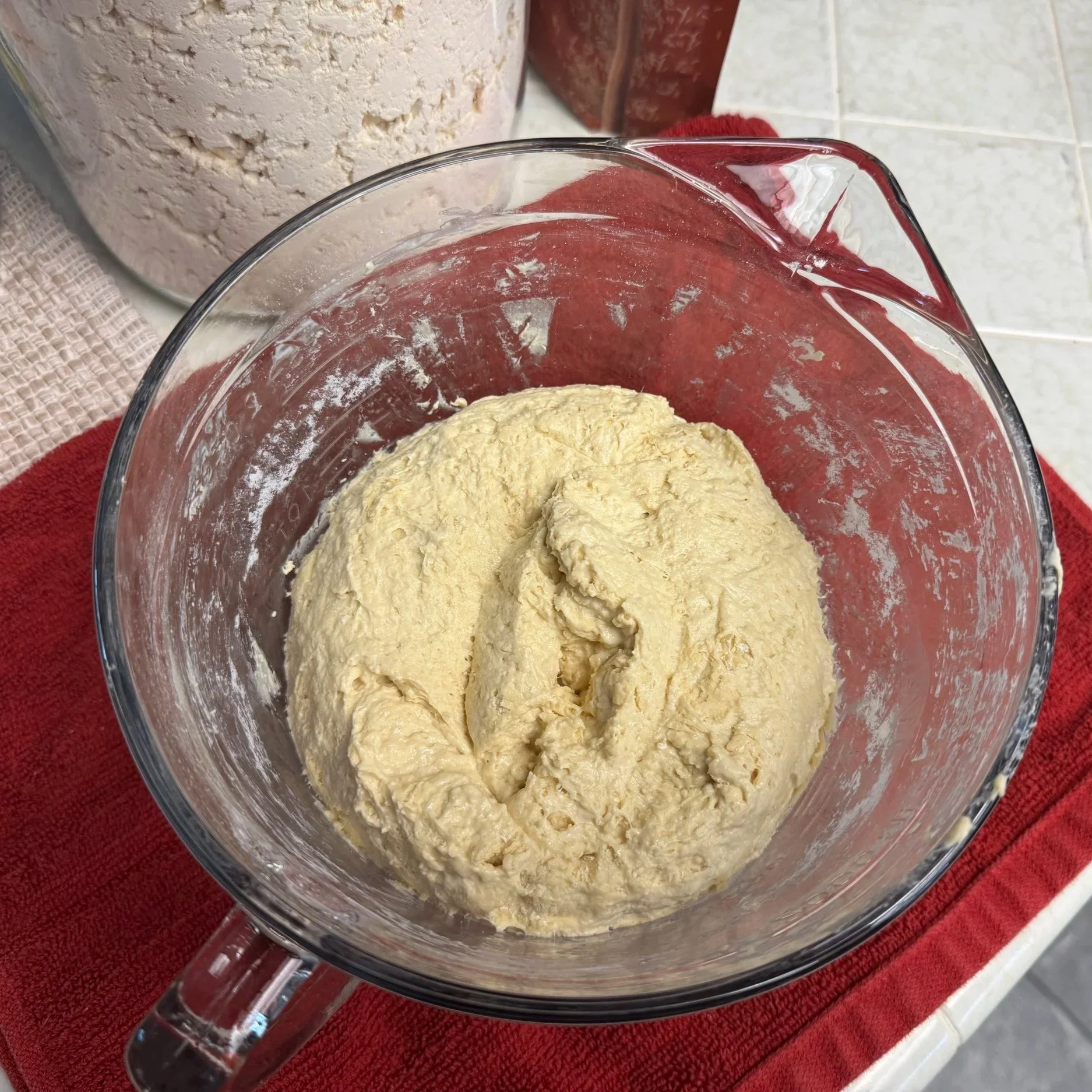 Einkorn sourdough in glass bowl