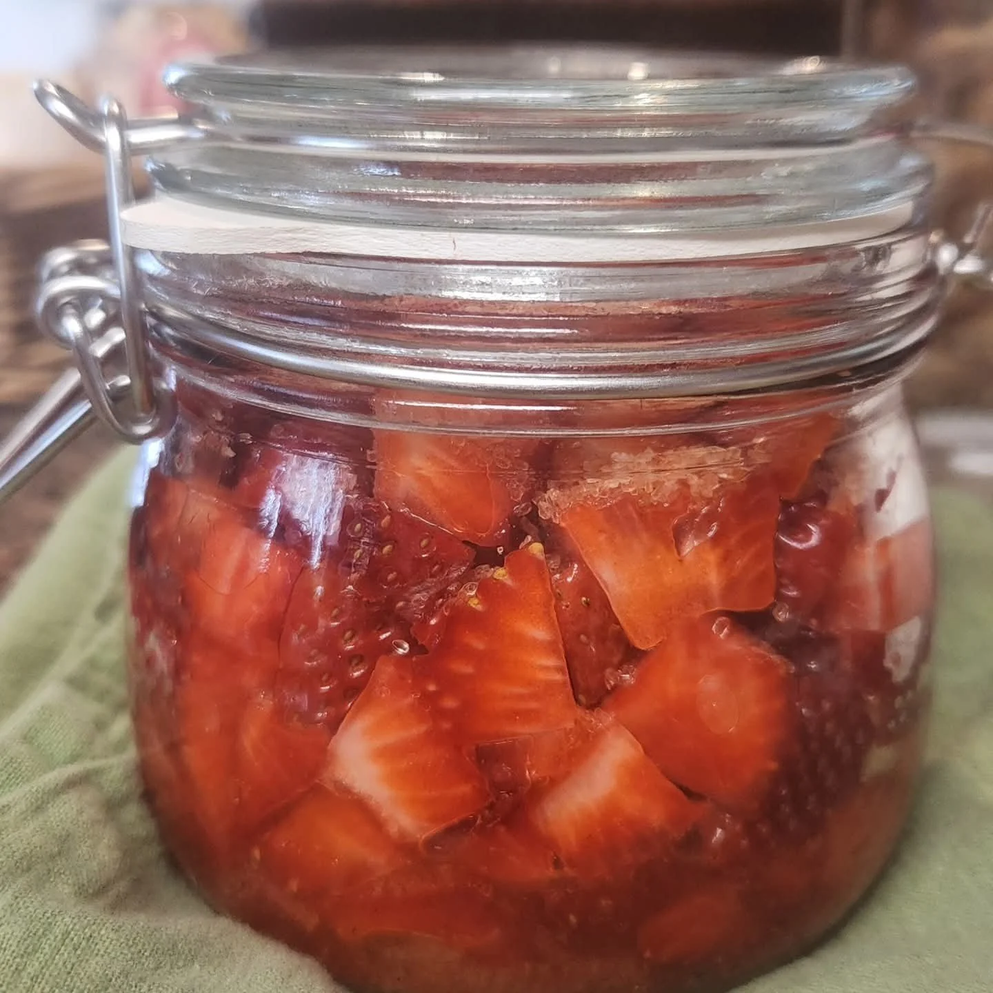 Jar of fermented strawberries