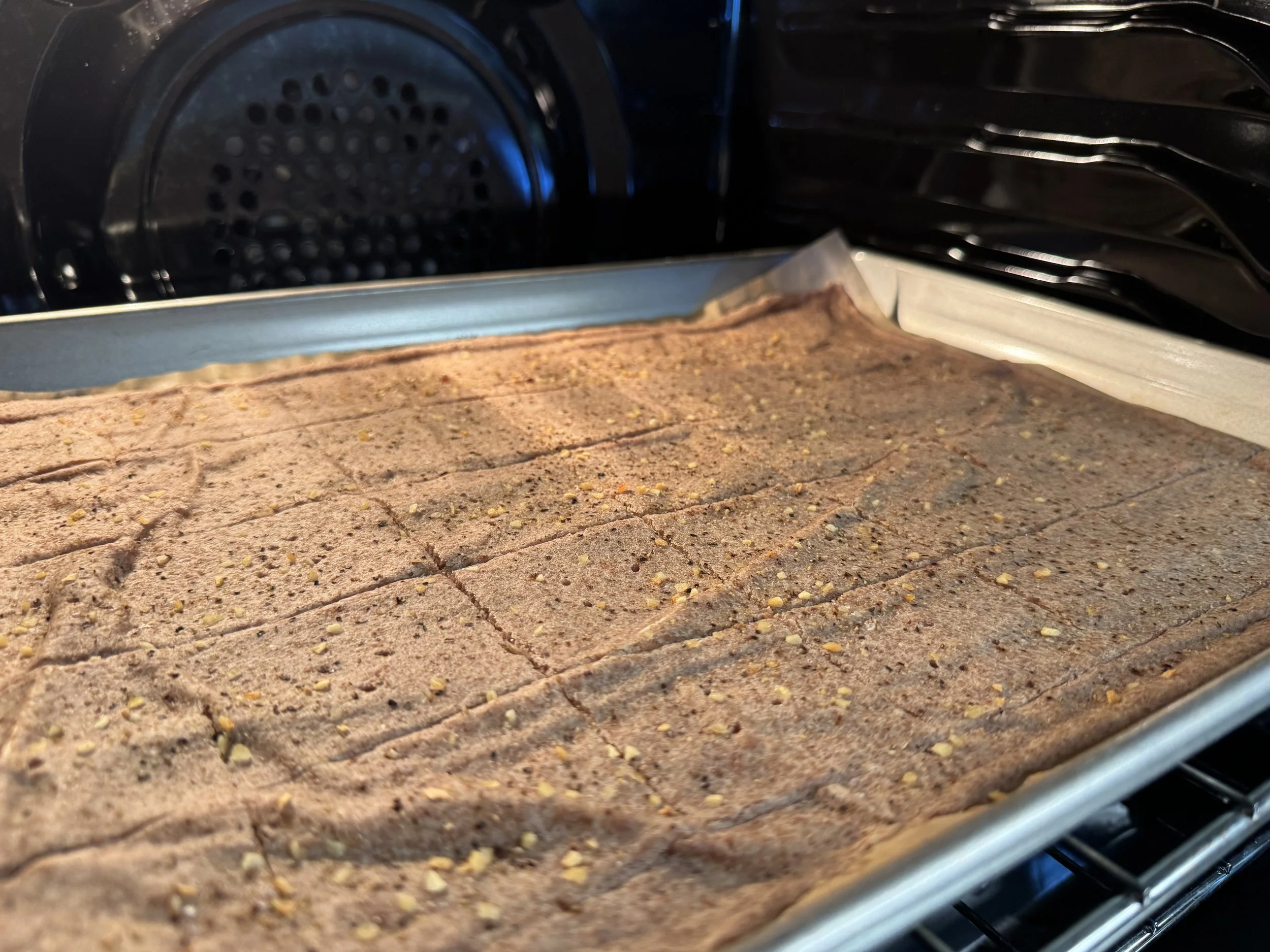 Rye sourdough crackers baking