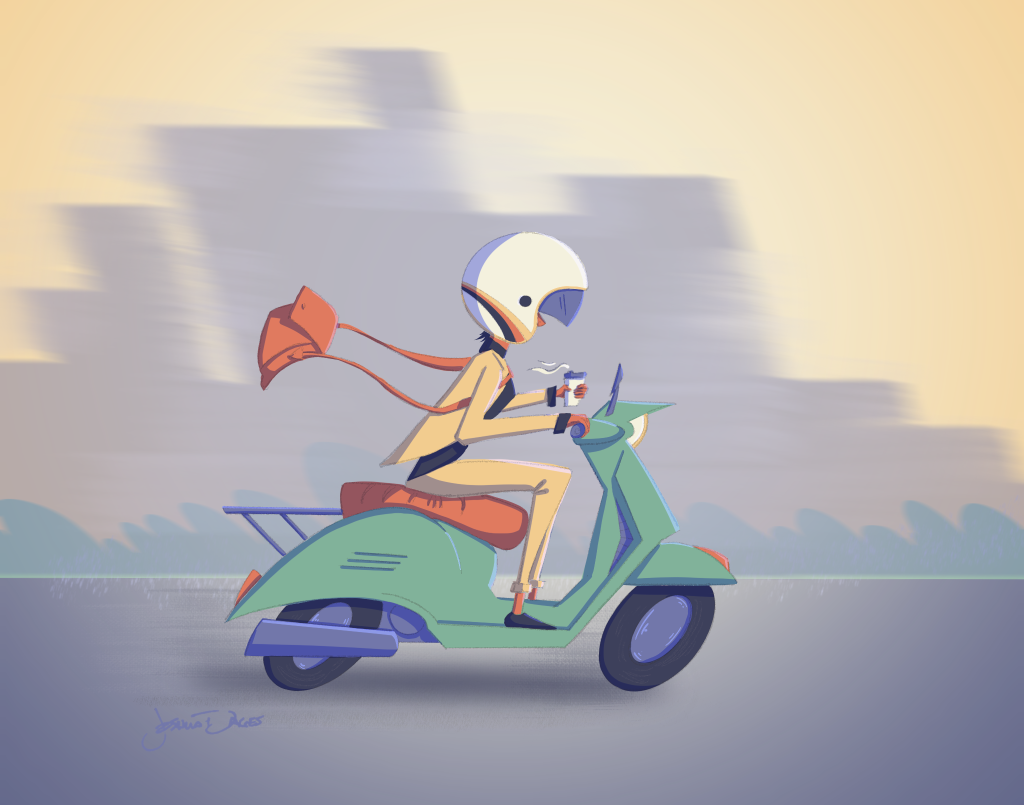 Woman speeding on scooter