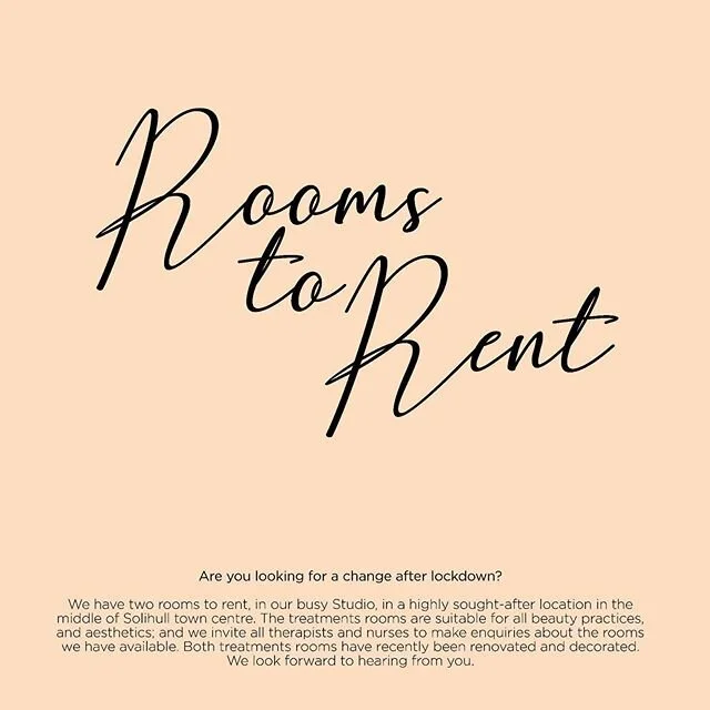We have two rooms to rent, in our busy Studio, in a highly sought-after location in the middle of Solihull town centre. The treatments rooms are suitable for all beauty practices, and aesthetics; and we invite all therapists and nurses to make enquir
