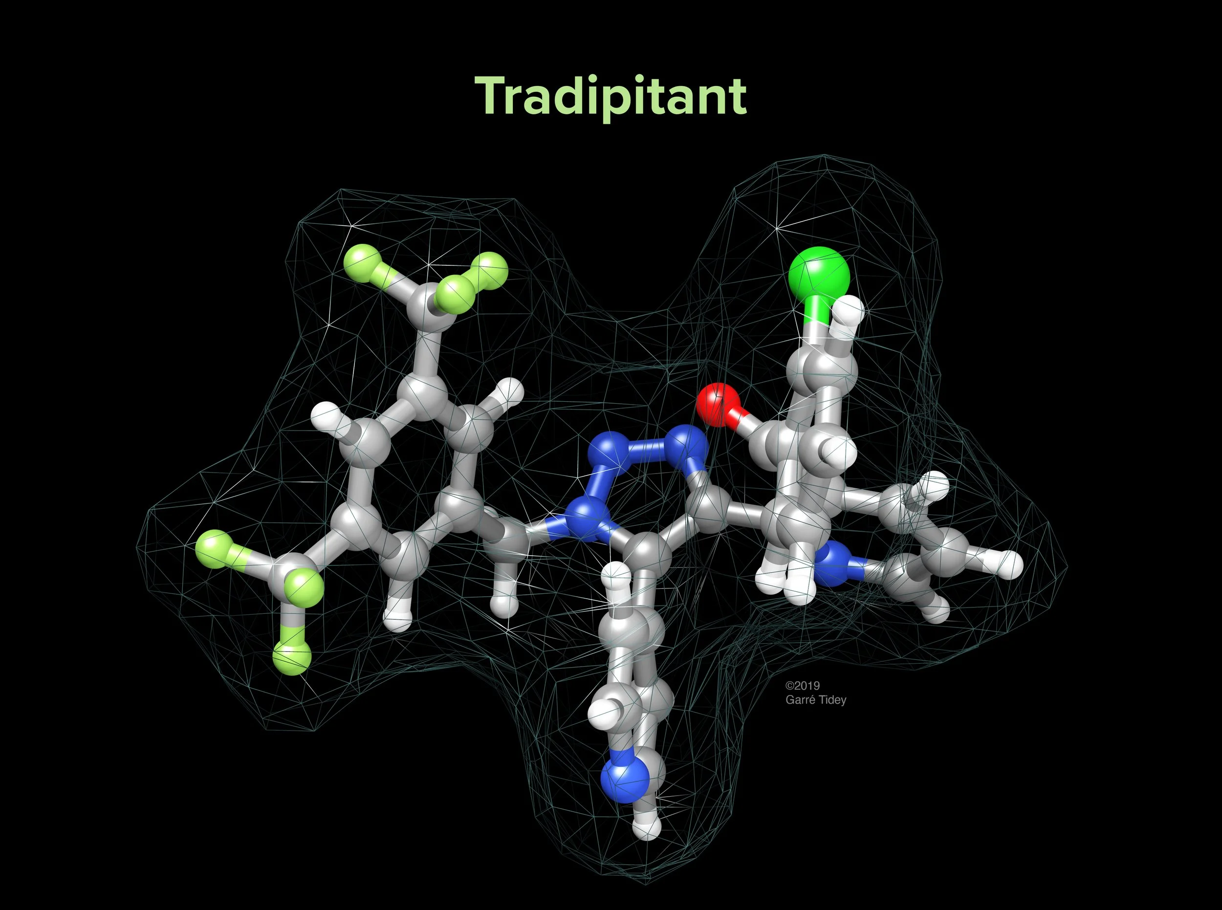 Tradipitant Medication Molecular Model. Media: PyMOL, Chimera, Cinema 4D, Photoshop