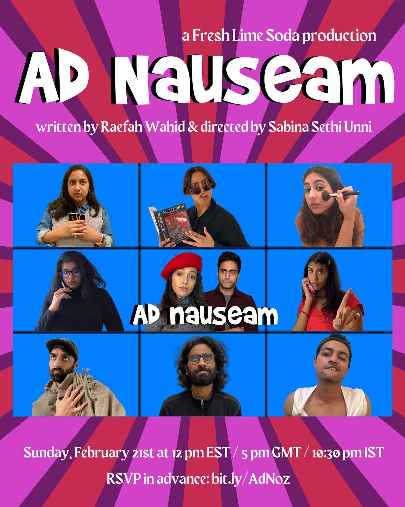 We are thrilled to announce the premiere of a WILD new play, Ad Nauseam, written by Raefah Wahid, directed by @sabinathegreat , stage managed by @padya307 , assisted by Urja Jariwala, and sound designed by @luckybommireddy!

Ad Nauseam is a play abou