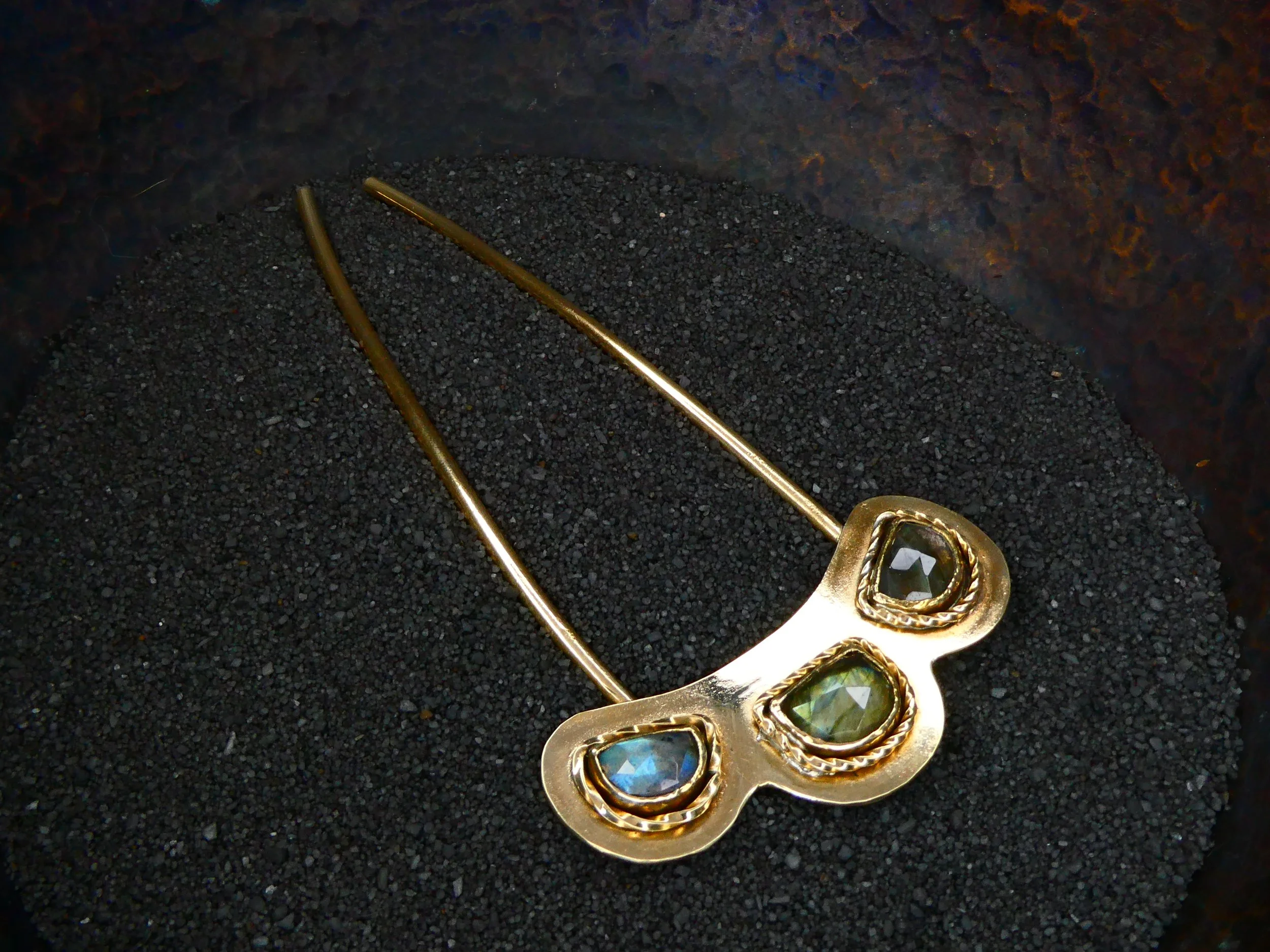 Labradorite and Brass Hair Pin