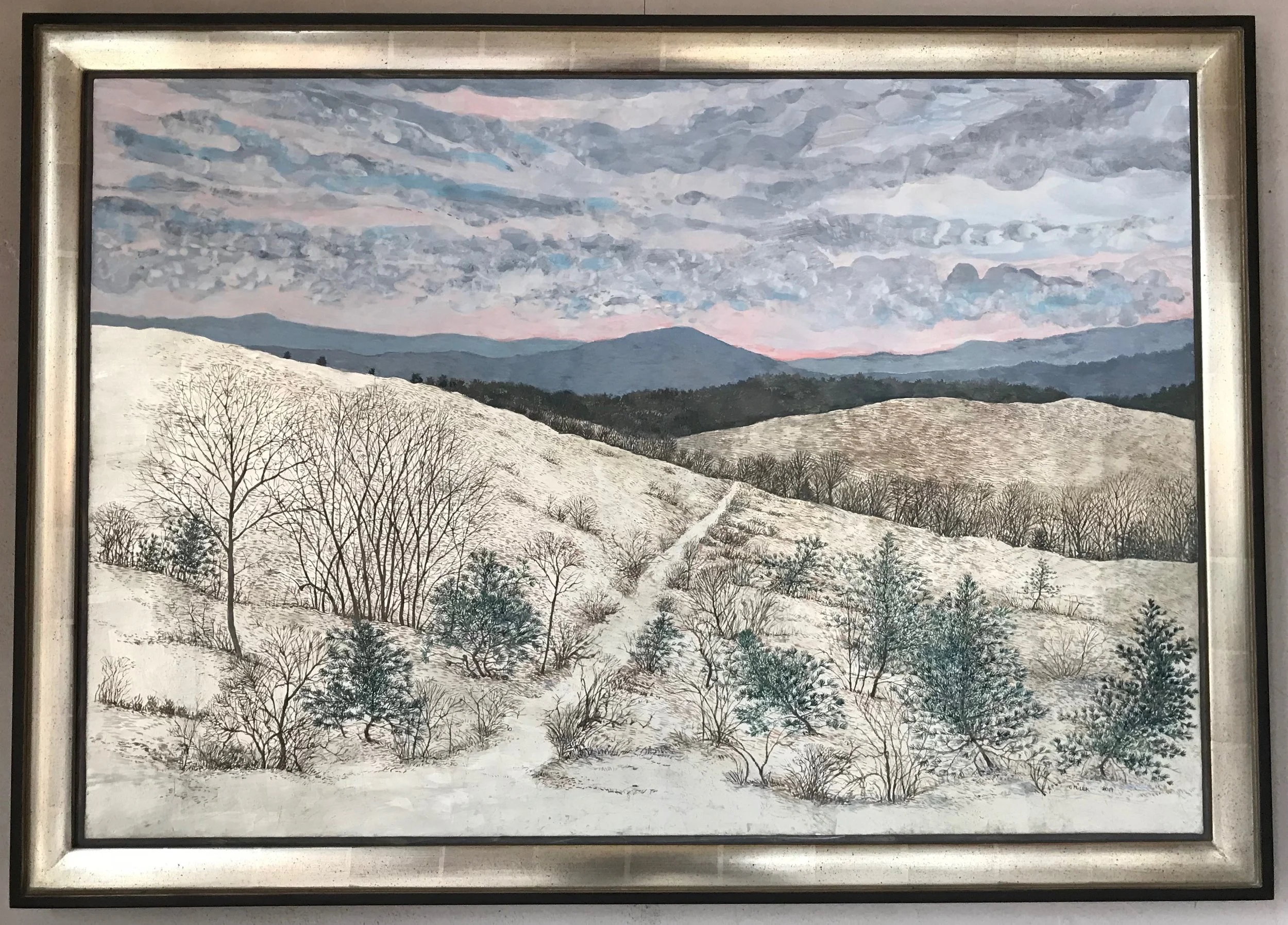 The Last of Winter in the Over Grown Pasture, 29x40%22, egg tempera & white gold leaf.jpg