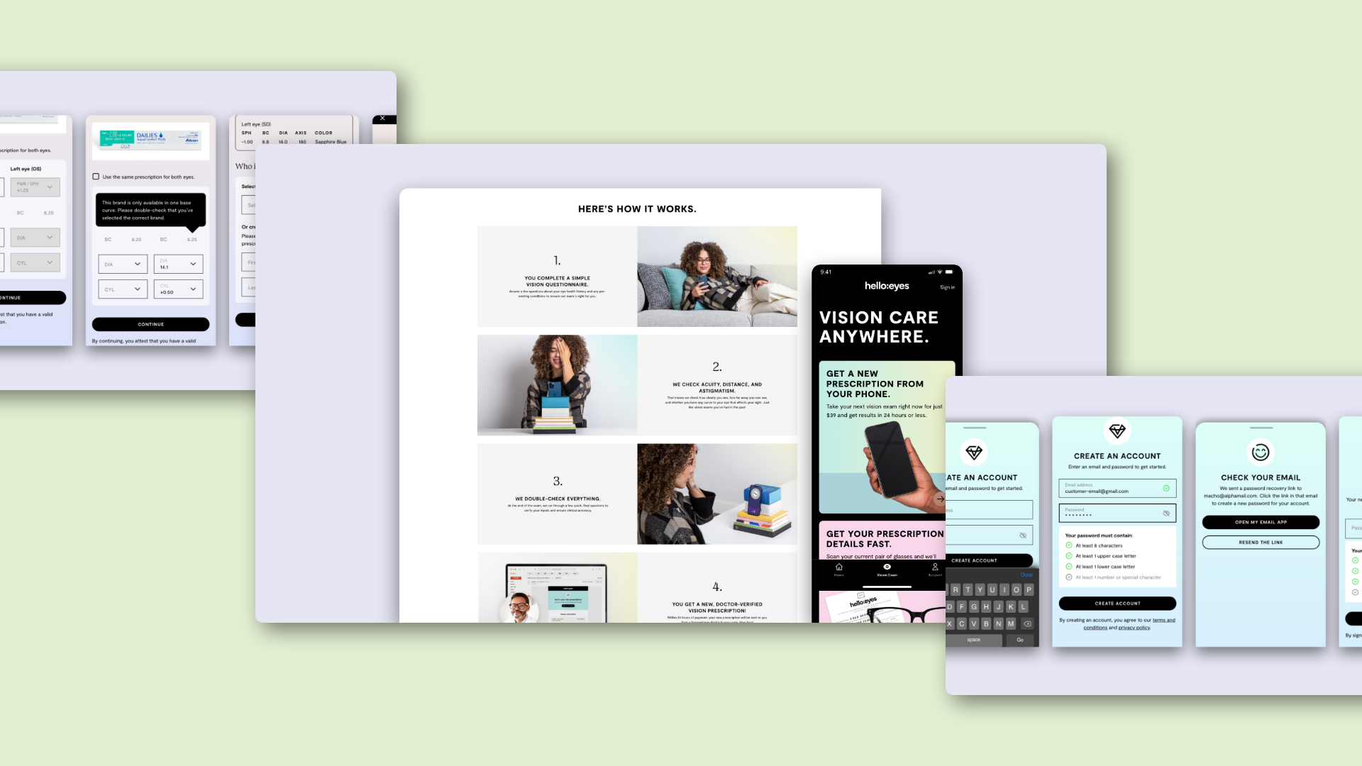 Flows for sign-up, info uploads, and managing details.