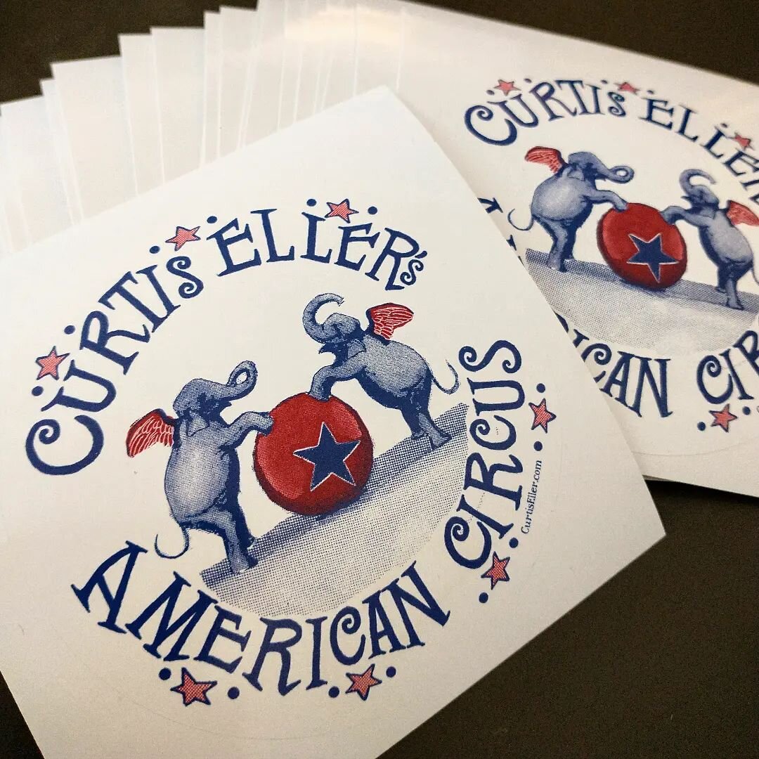 New American Circus stickers hot off the press! Designed and printed by Jamie B. Wolcott at Durham Short Run Shirts! 🪕🐘
---
#curtiseller #curtisellersamericancircus #durhamshortrunshirts #stickers #elephant #circus #banjo