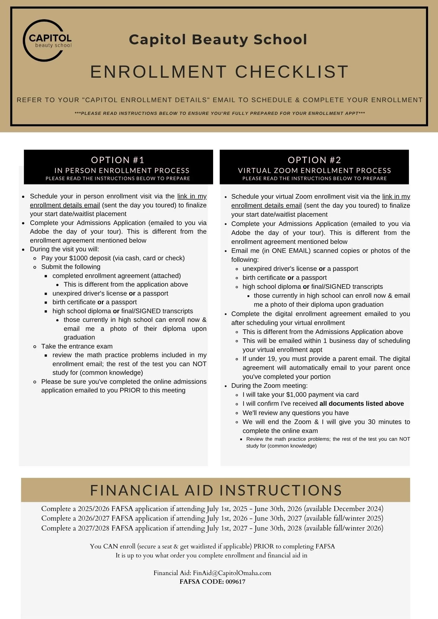 Enrollment Instructions — Capitol Beauty School