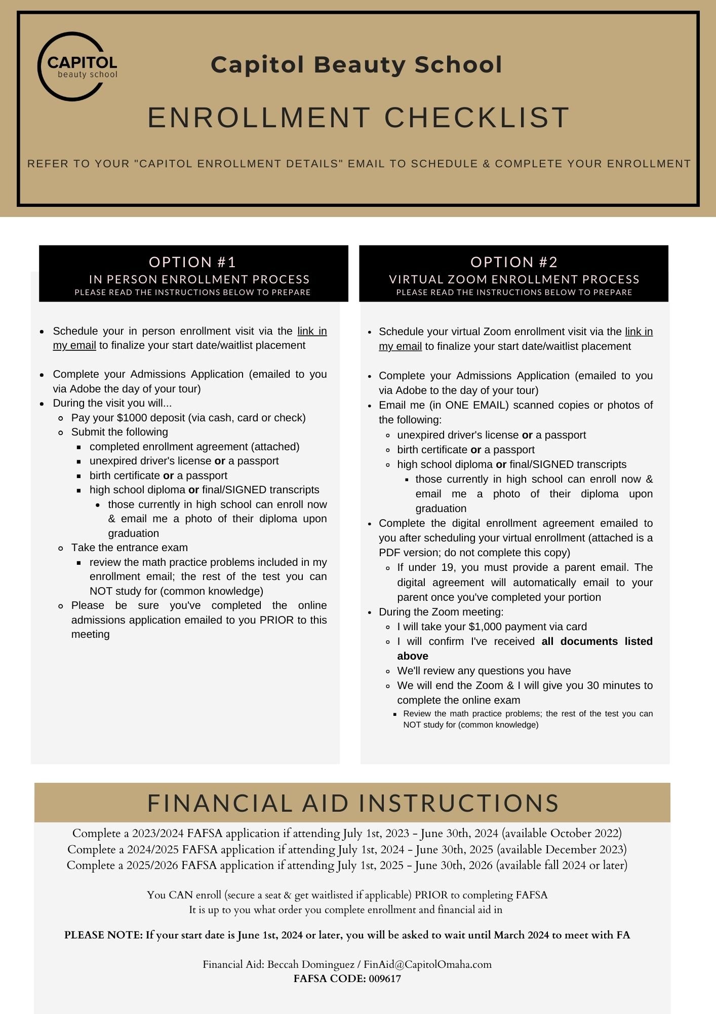 Enrollment Instructions — Capitol Beauty School